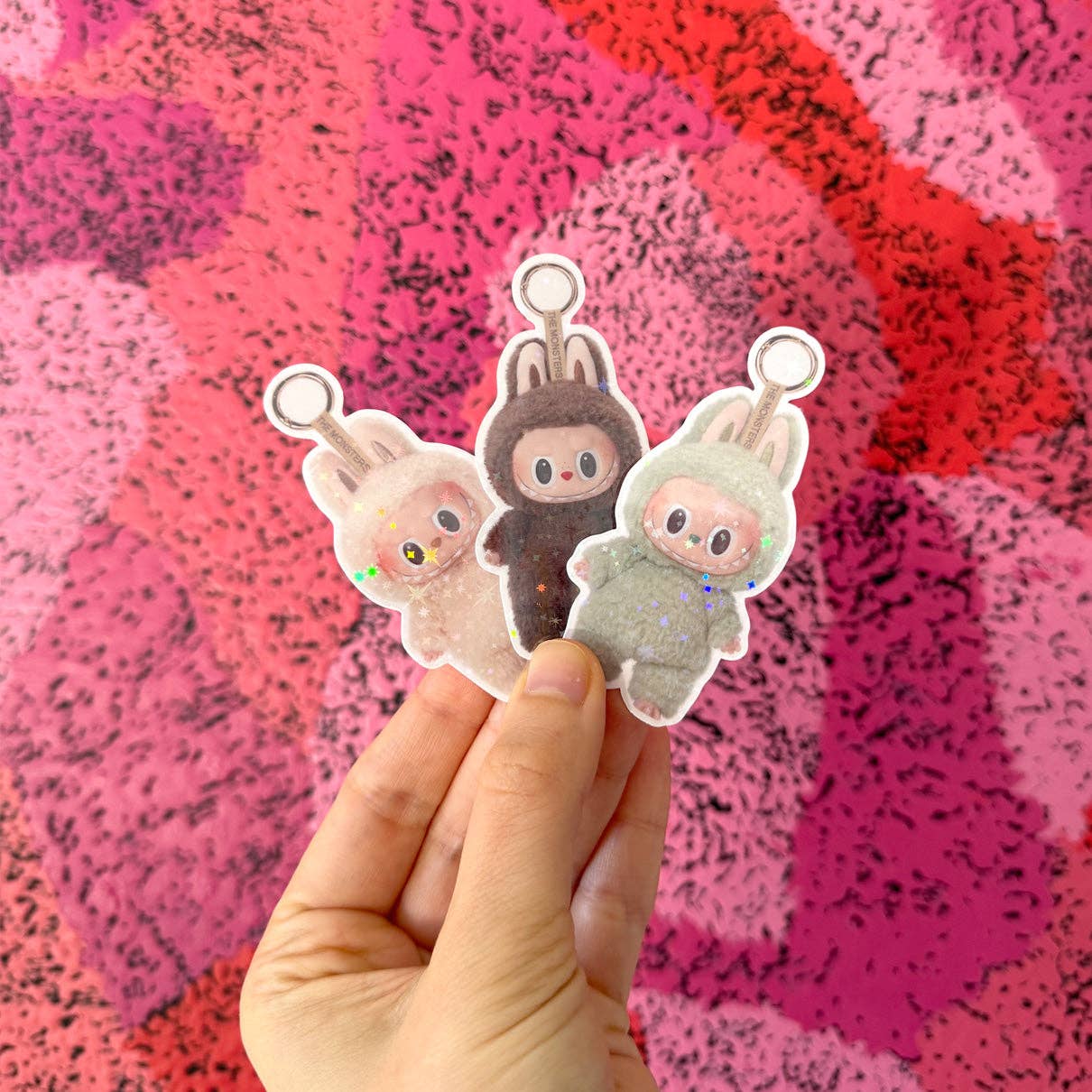 Labubu Macaron Sparkly Stickers - 3 Colors To Choose