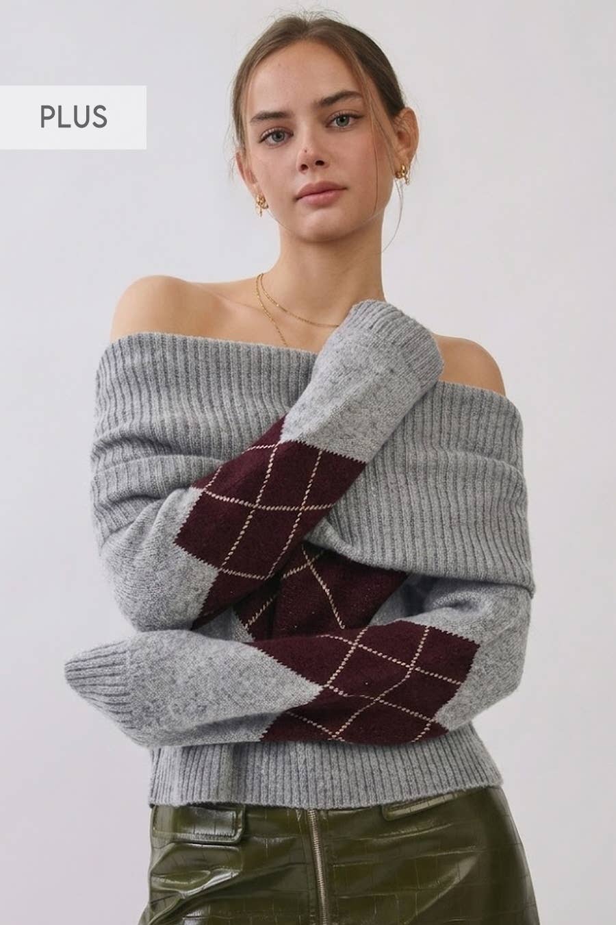 Plus Argyle Knit Sweater