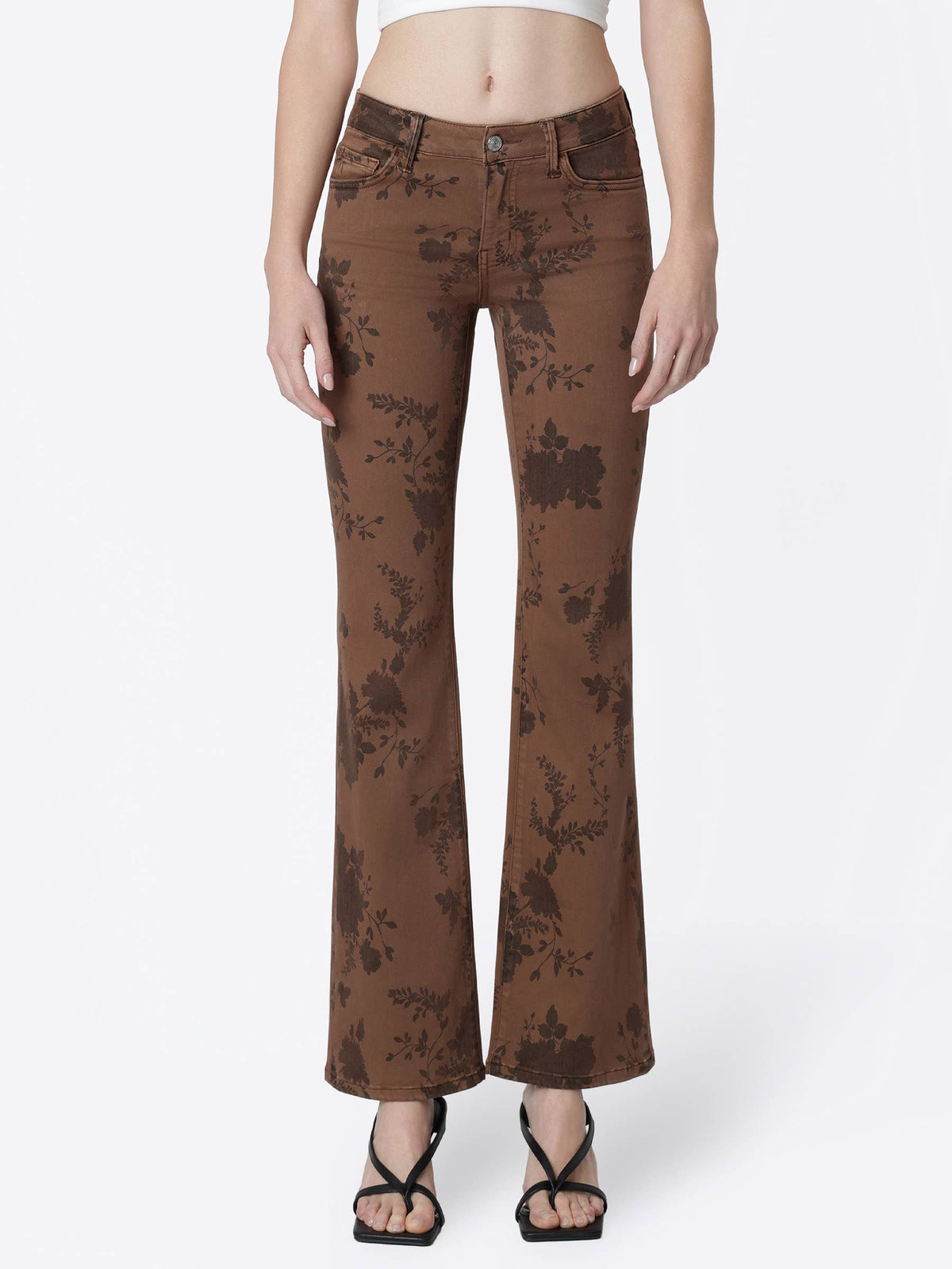 Low Rise Stretch Brown Floral Print Bootcut Jeans