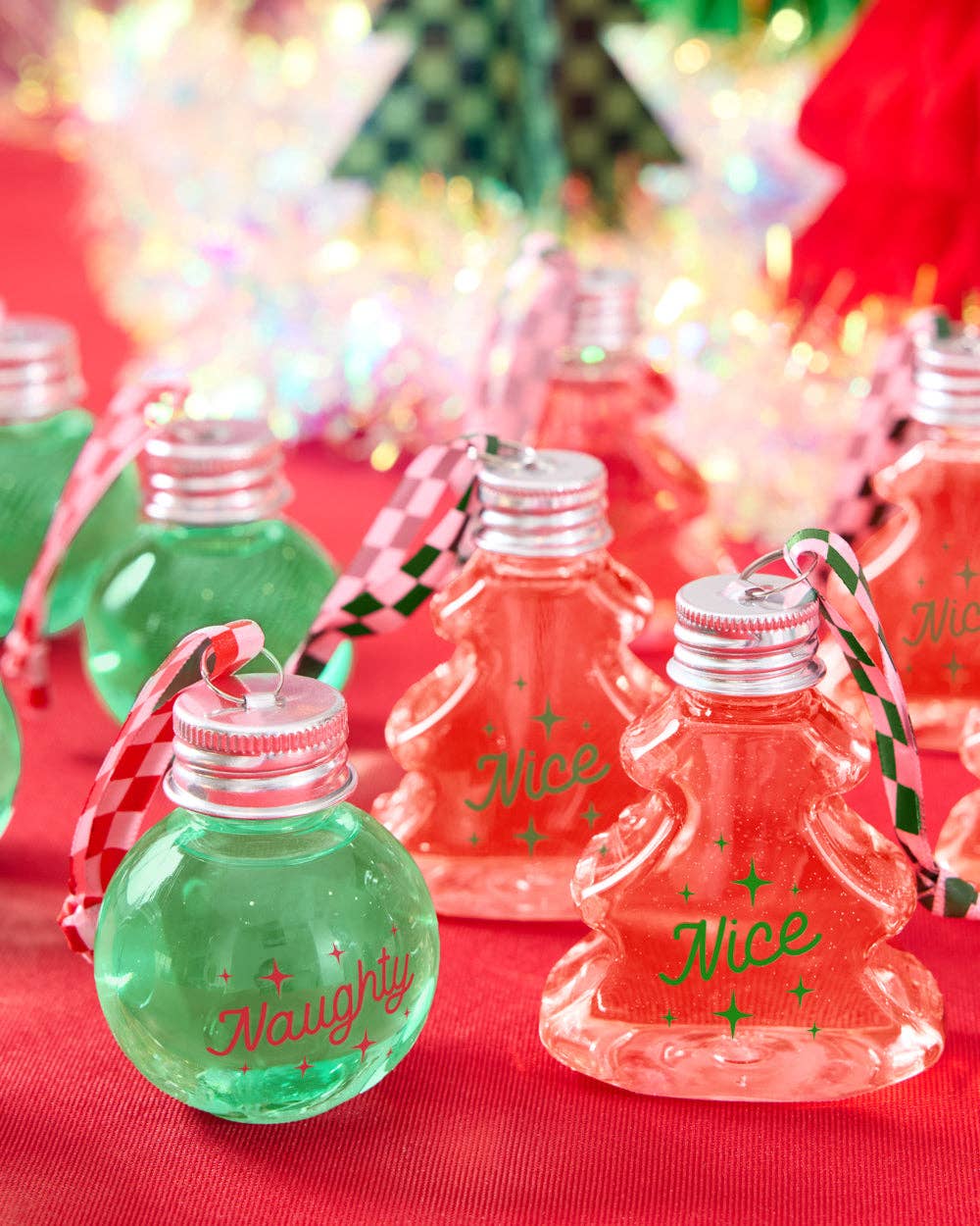 Christmas Spirit Ornaments - 10 shot glass ornaments, Christmas Party, Team Nice/Naughty