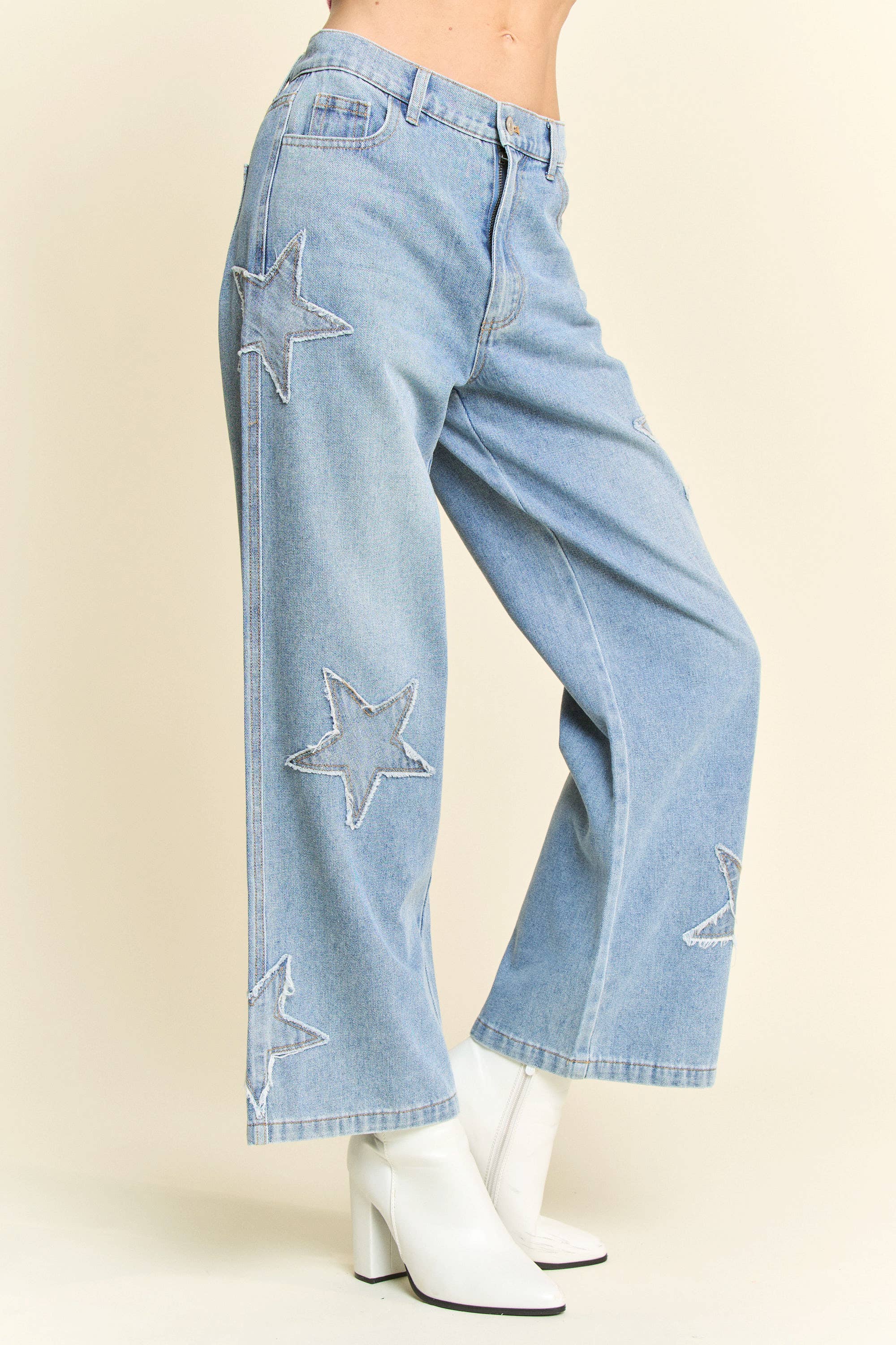 Star Patch Wide Leg Jeans