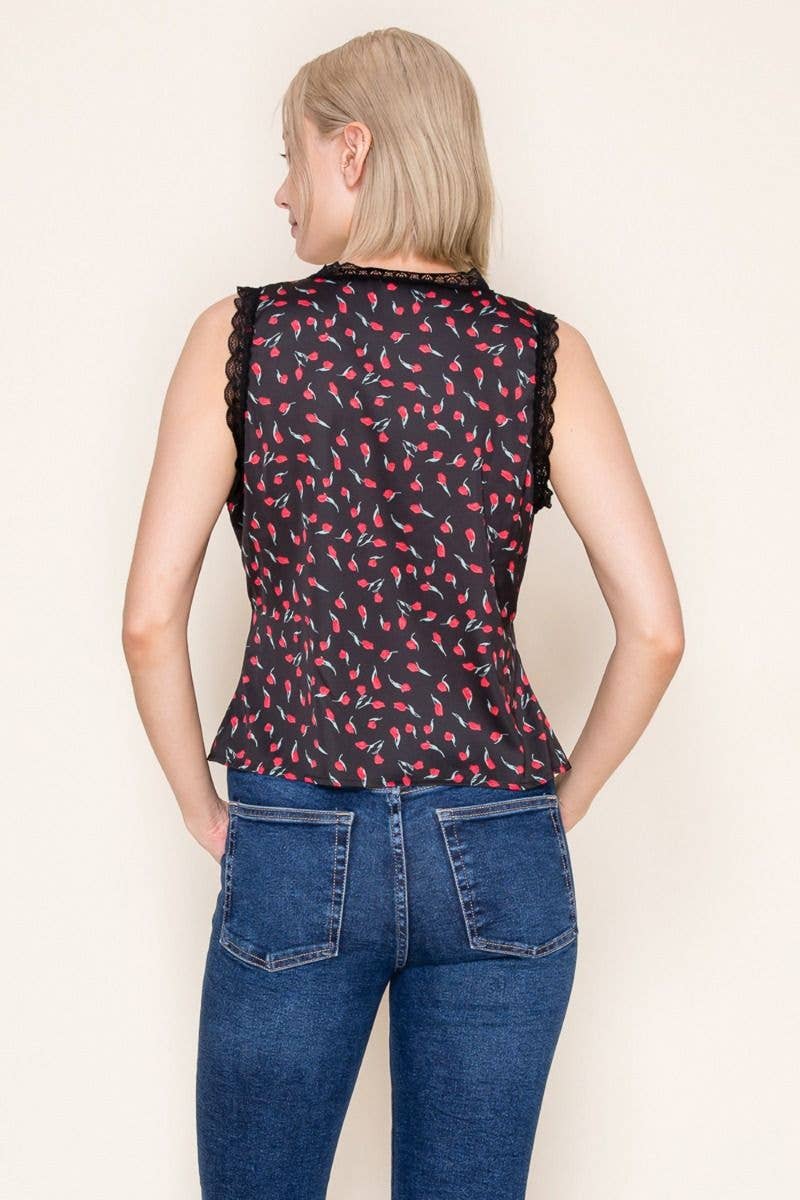 Satin Floral Print Tank