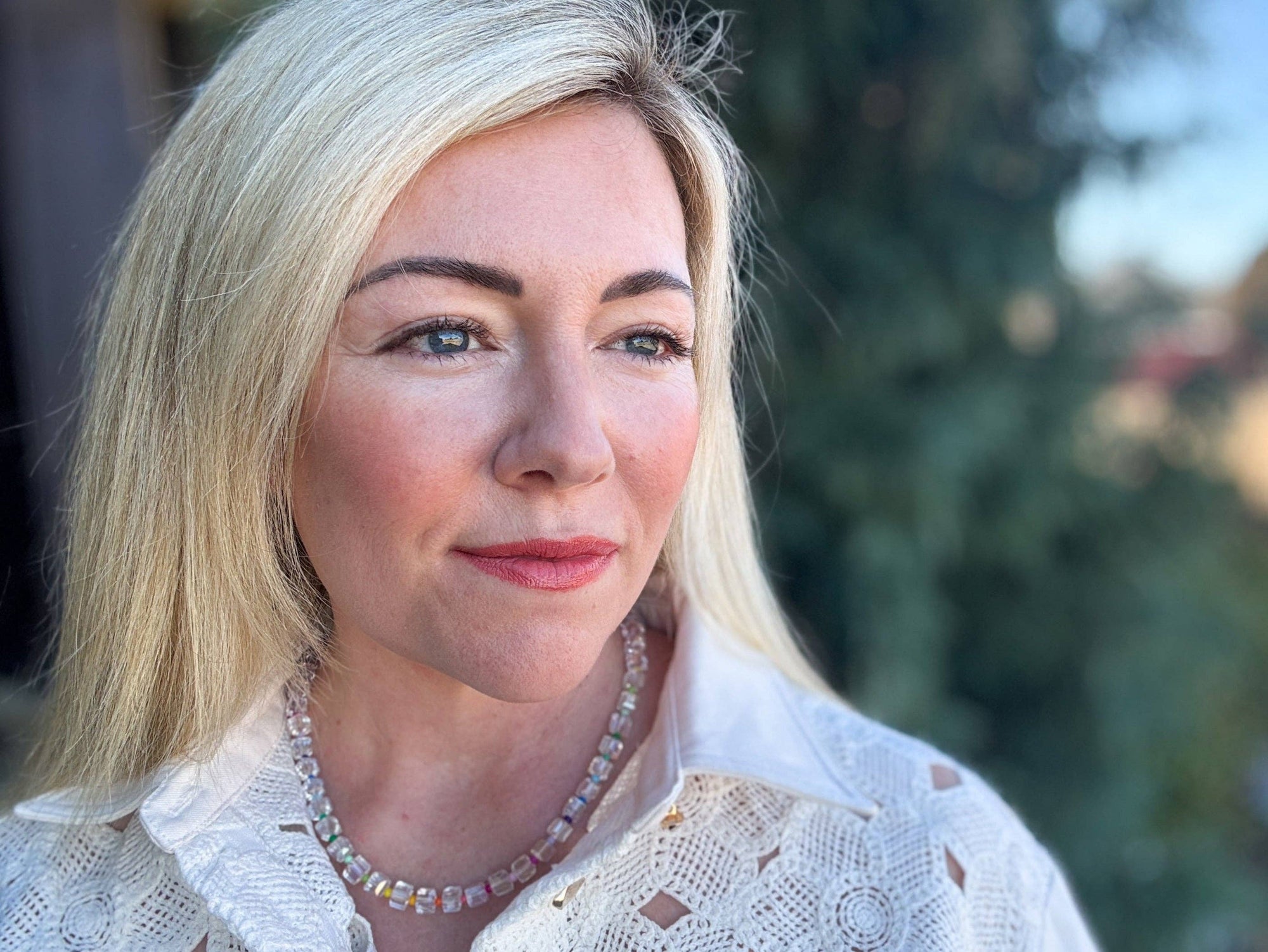 Beaded Necklace - Clear + Multi-Colored - Jenn