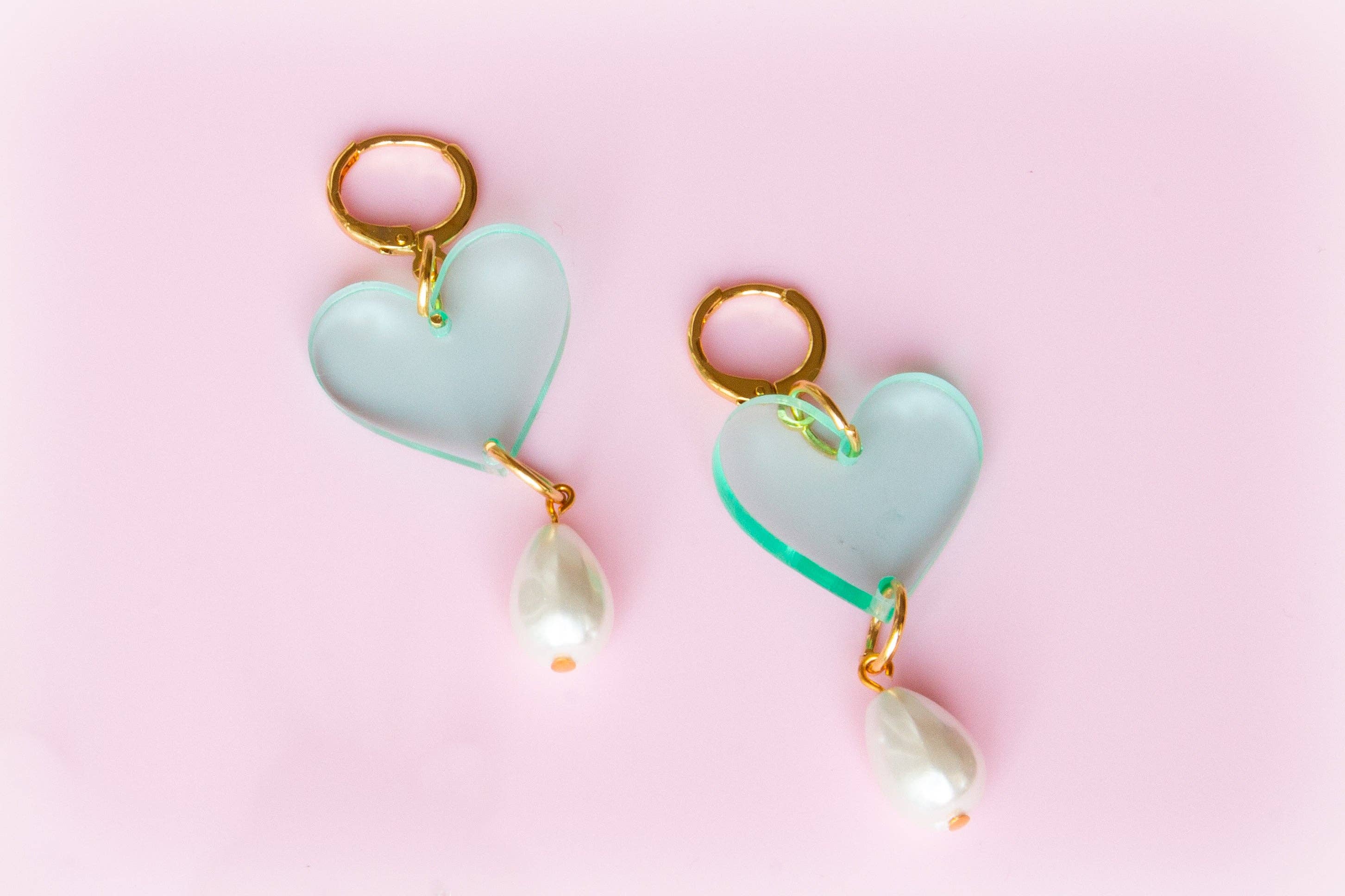 Acrylic Heart Pearl Drop Earrings