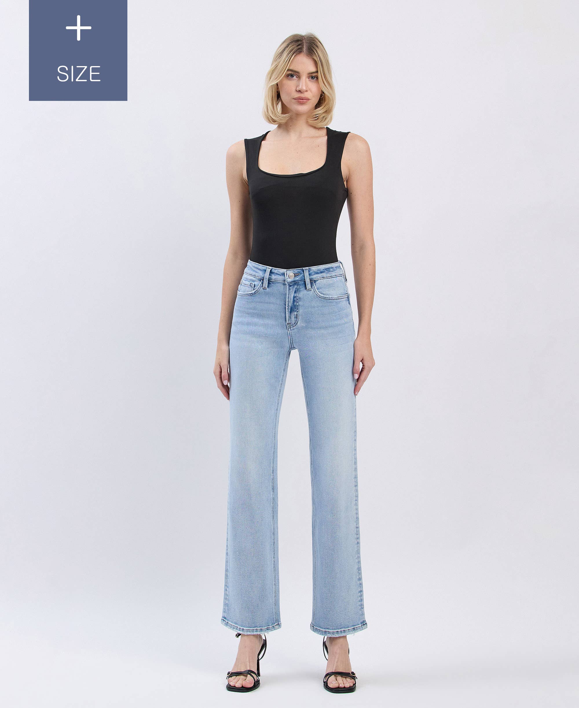High Rise Stretch Light Wash Slim Wide Legs Jeans (Plus)