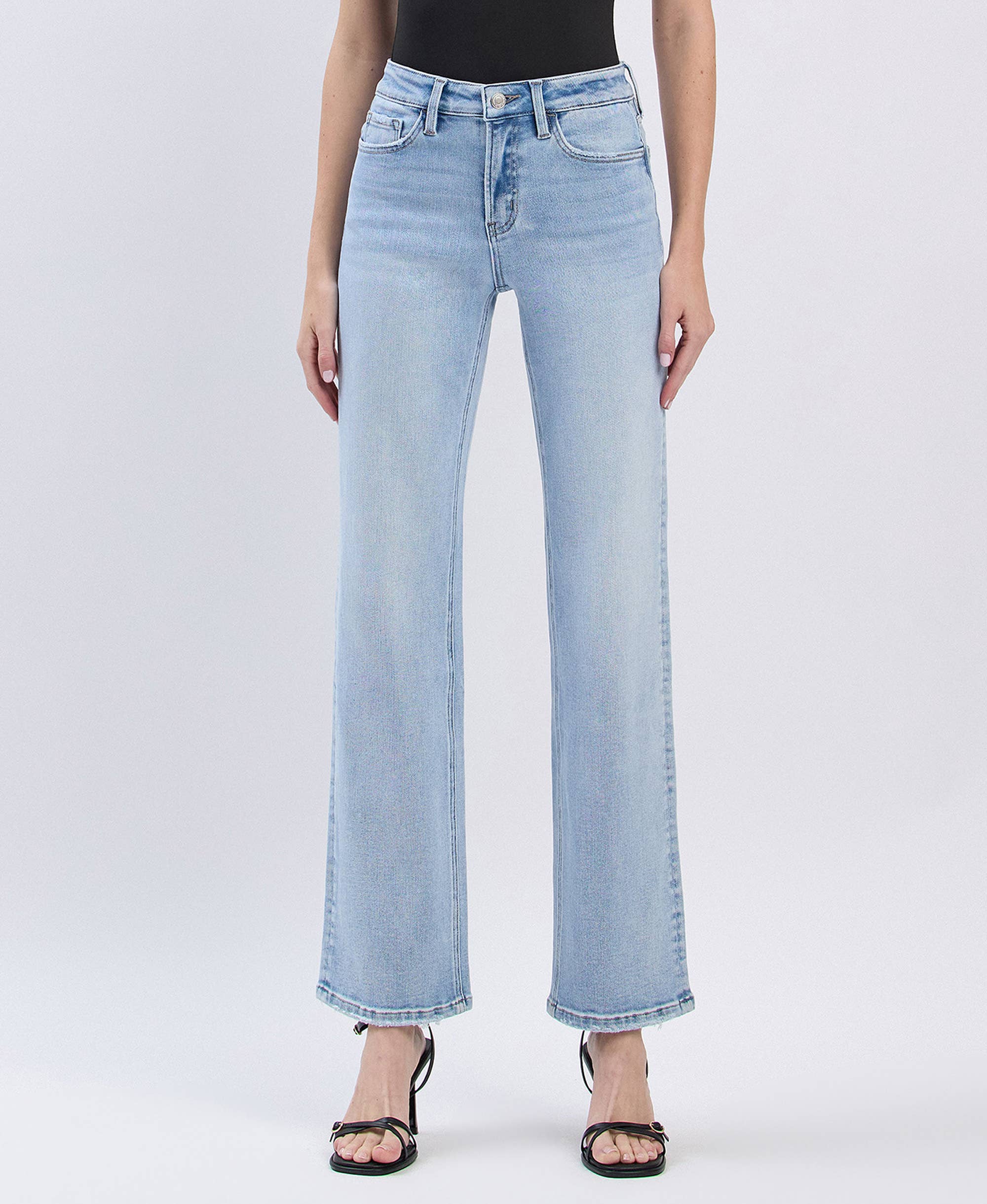 High Rise Light Wash Slim Wide Leg Jeans