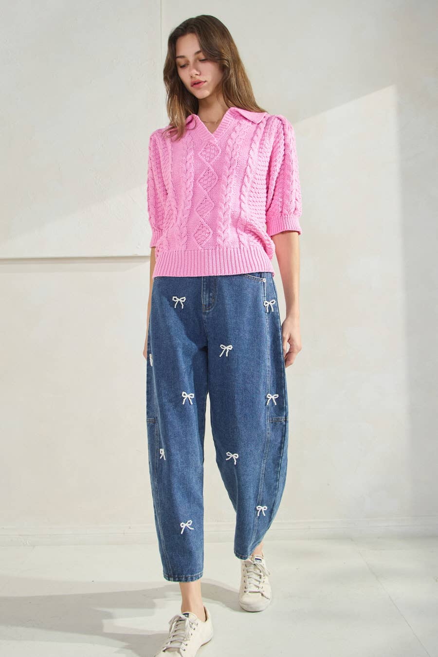 Washed Denim Mom Jean Pants