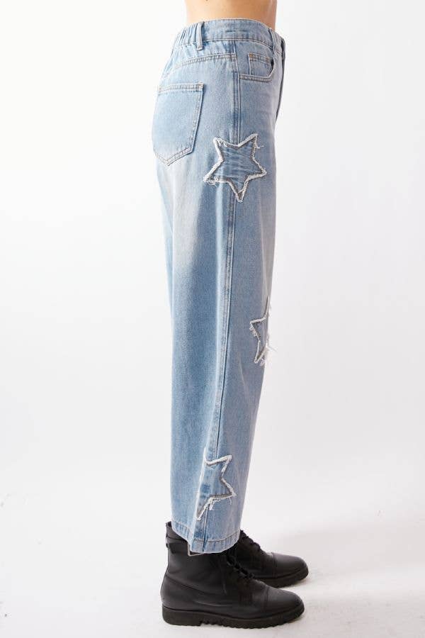 Star Patch Wide Leg Jeans (Plus)