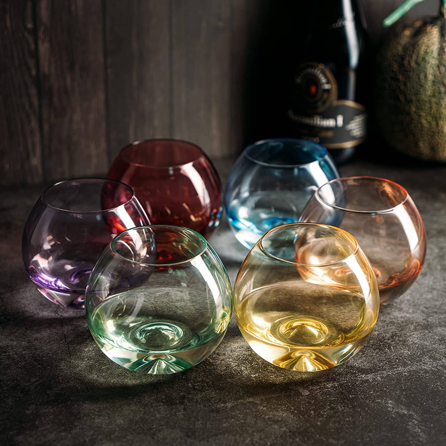 Colored Stemless Wine Glass Set, 18 oz 6-Set  Luxury Crystal