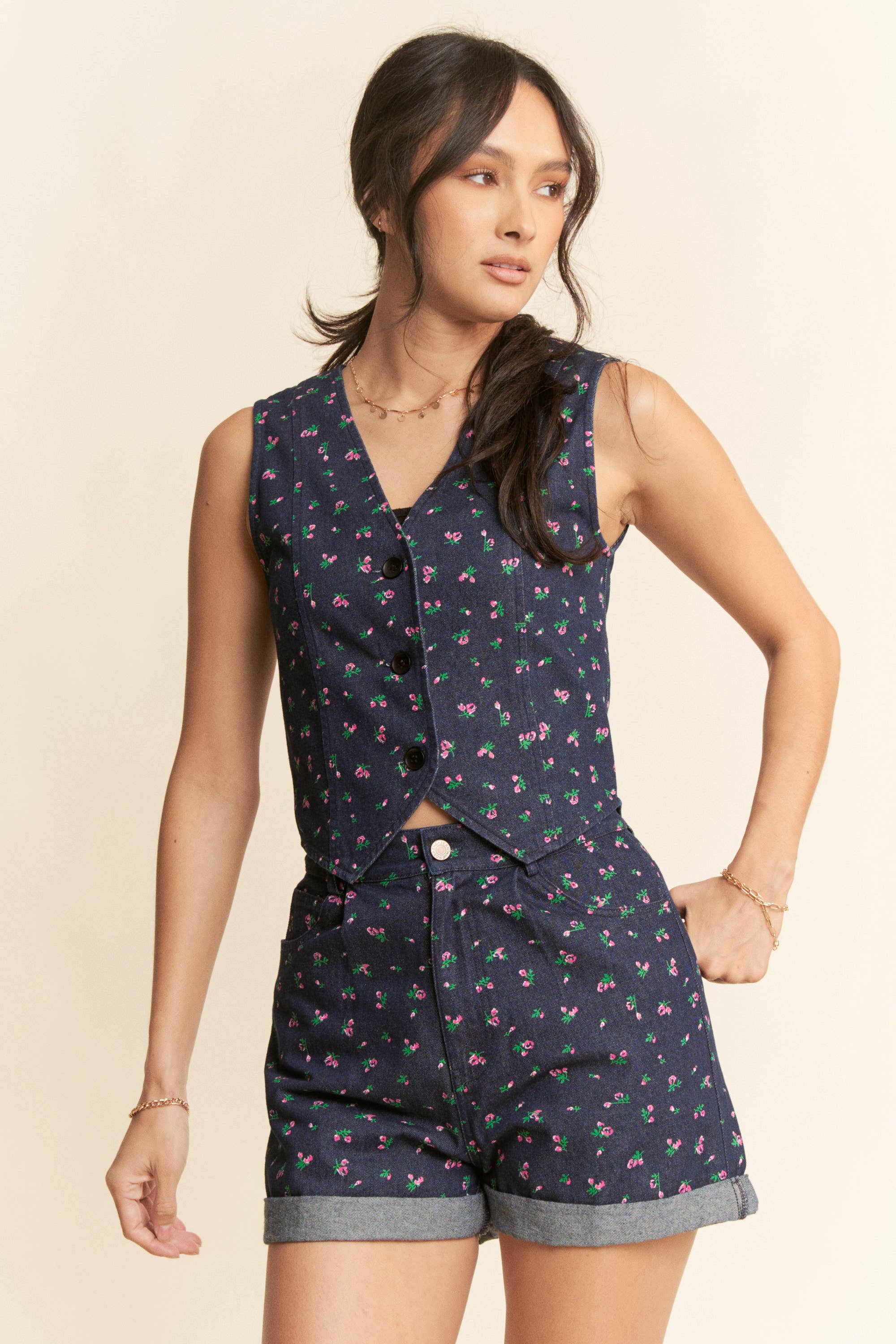 Ditsy Floral Cotton Twill Vest