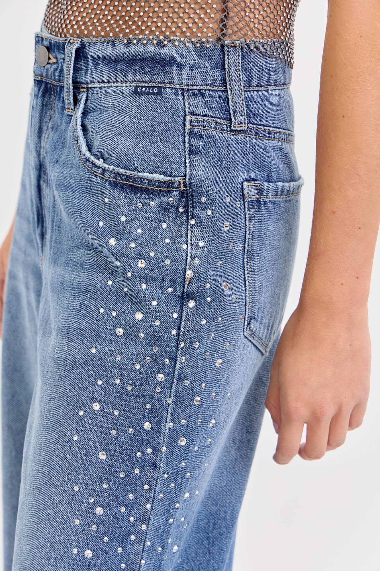 High Rise Wide Leg with Rhinestone Sides