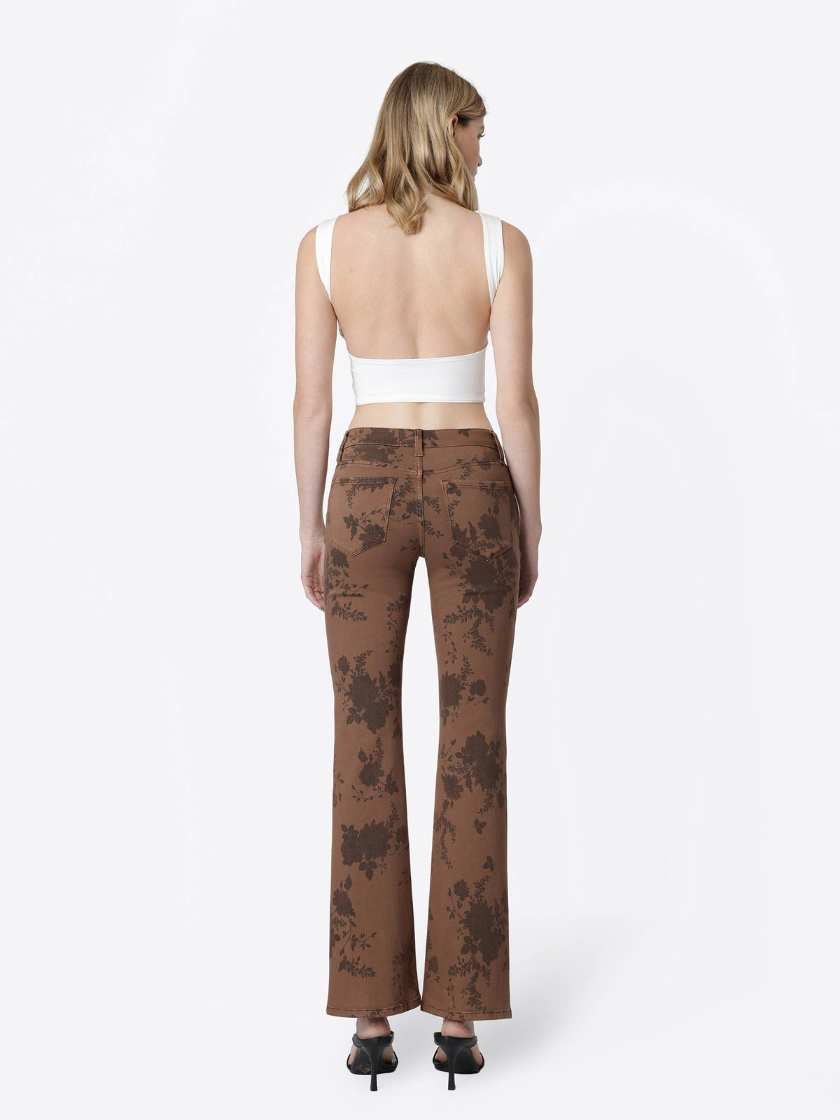 Low Rise Stretch Brown Floral Print Bootcut Jeans