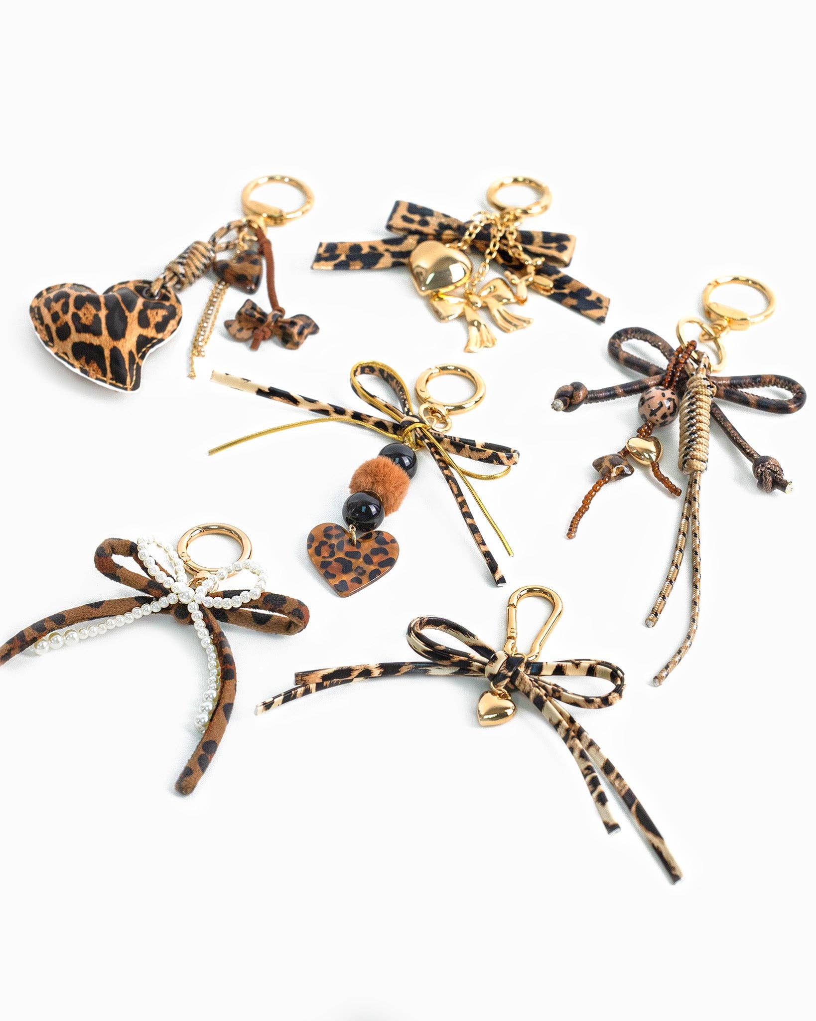 Leopard Bow Ribbon Heart Bag Charm