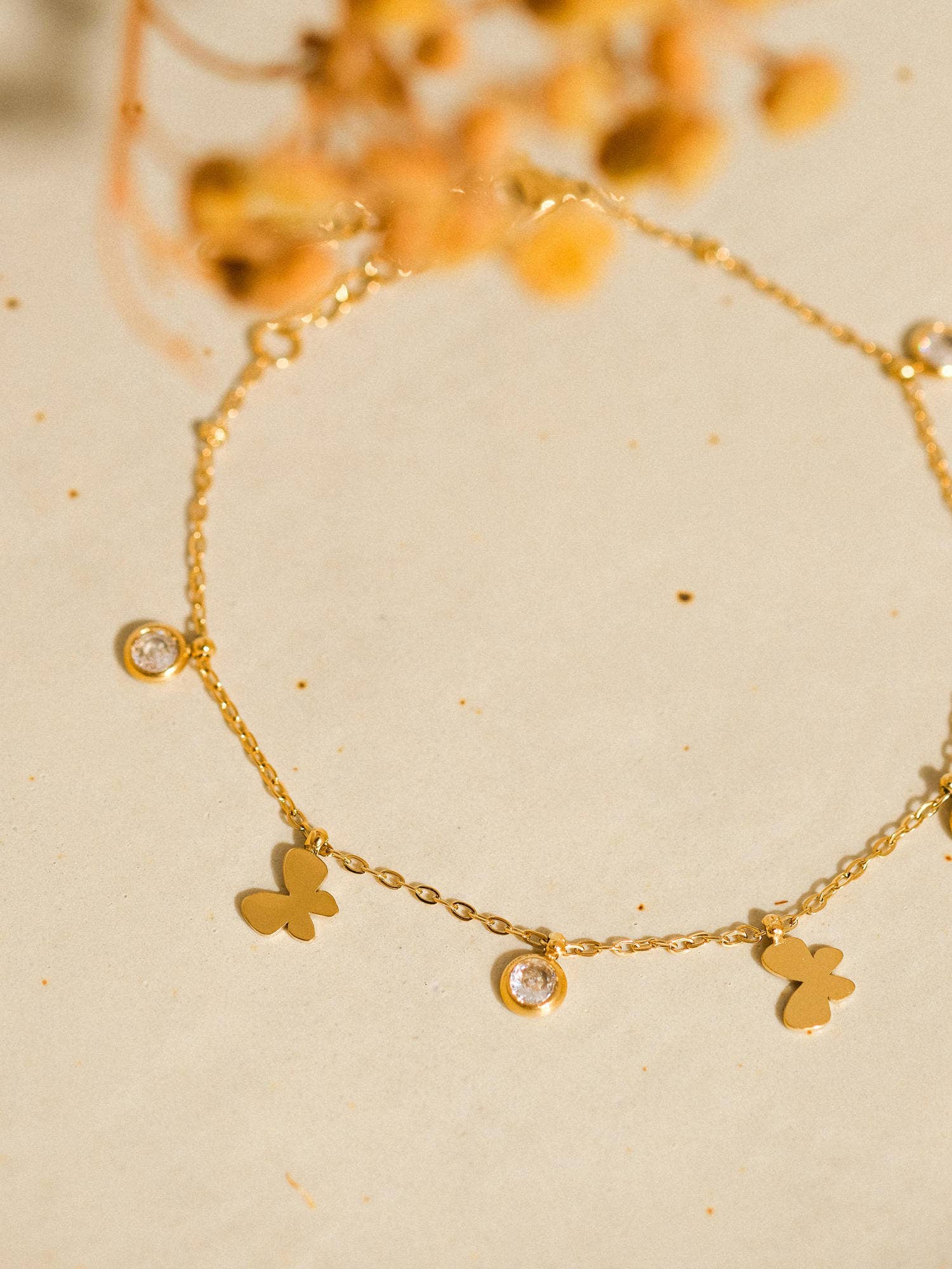Jersey 18K Non-Tarnish Butterfly CZ Charm Bracelet
