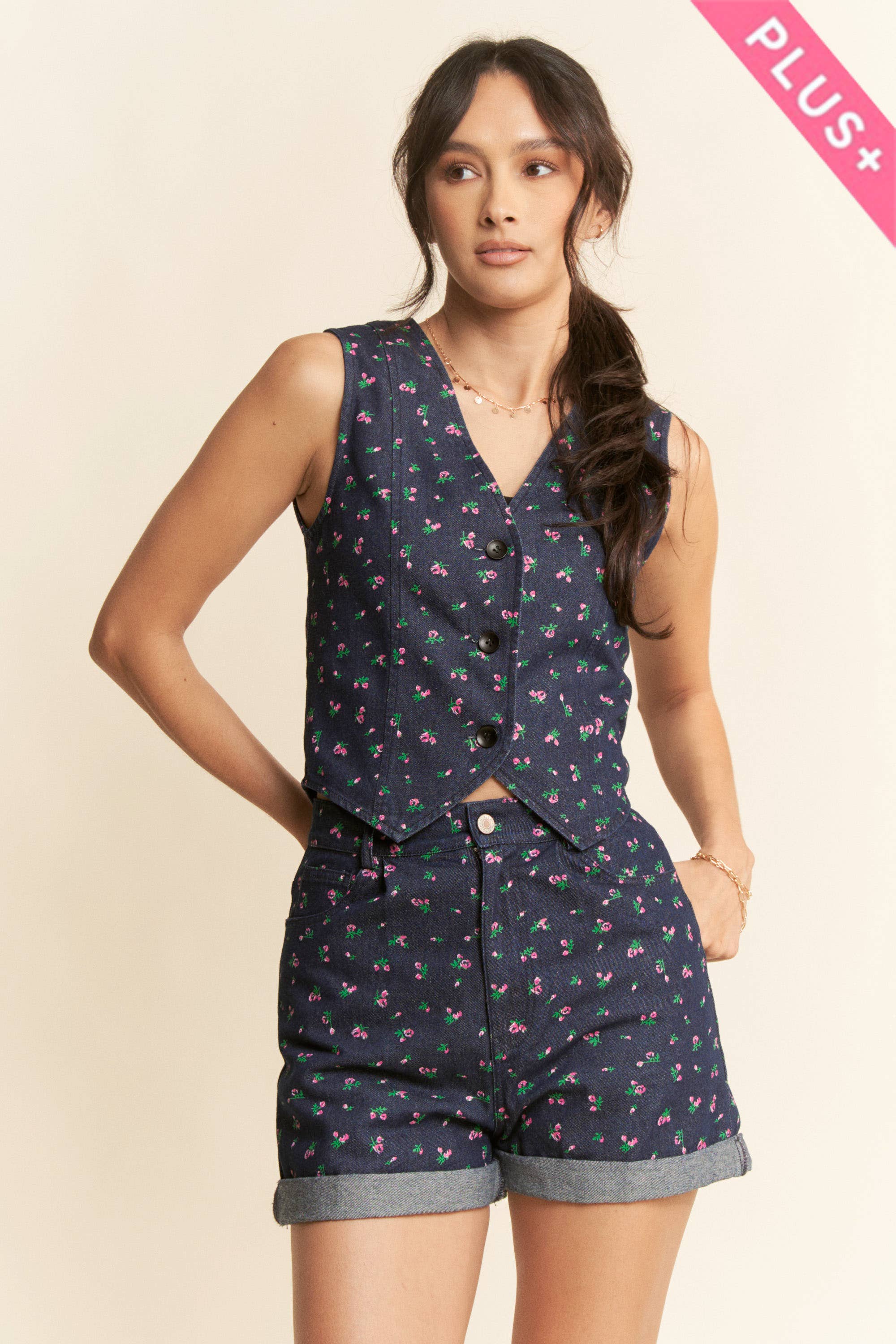 Ditsy Floral Cotton Twill Vest (Plus)