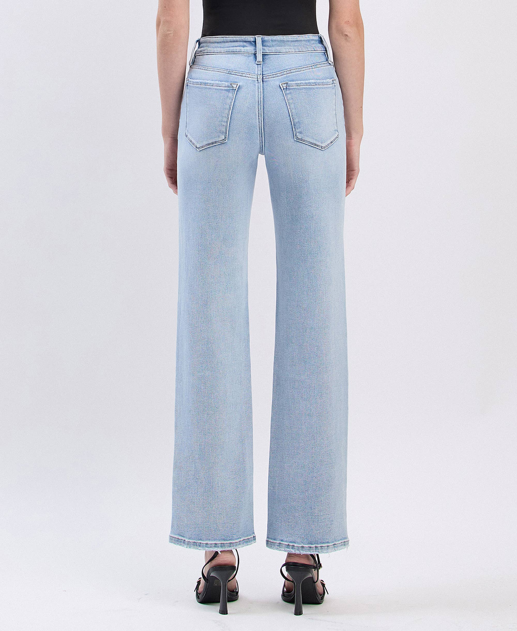 High Rise Light Wash Slim Wide Leg Jeans