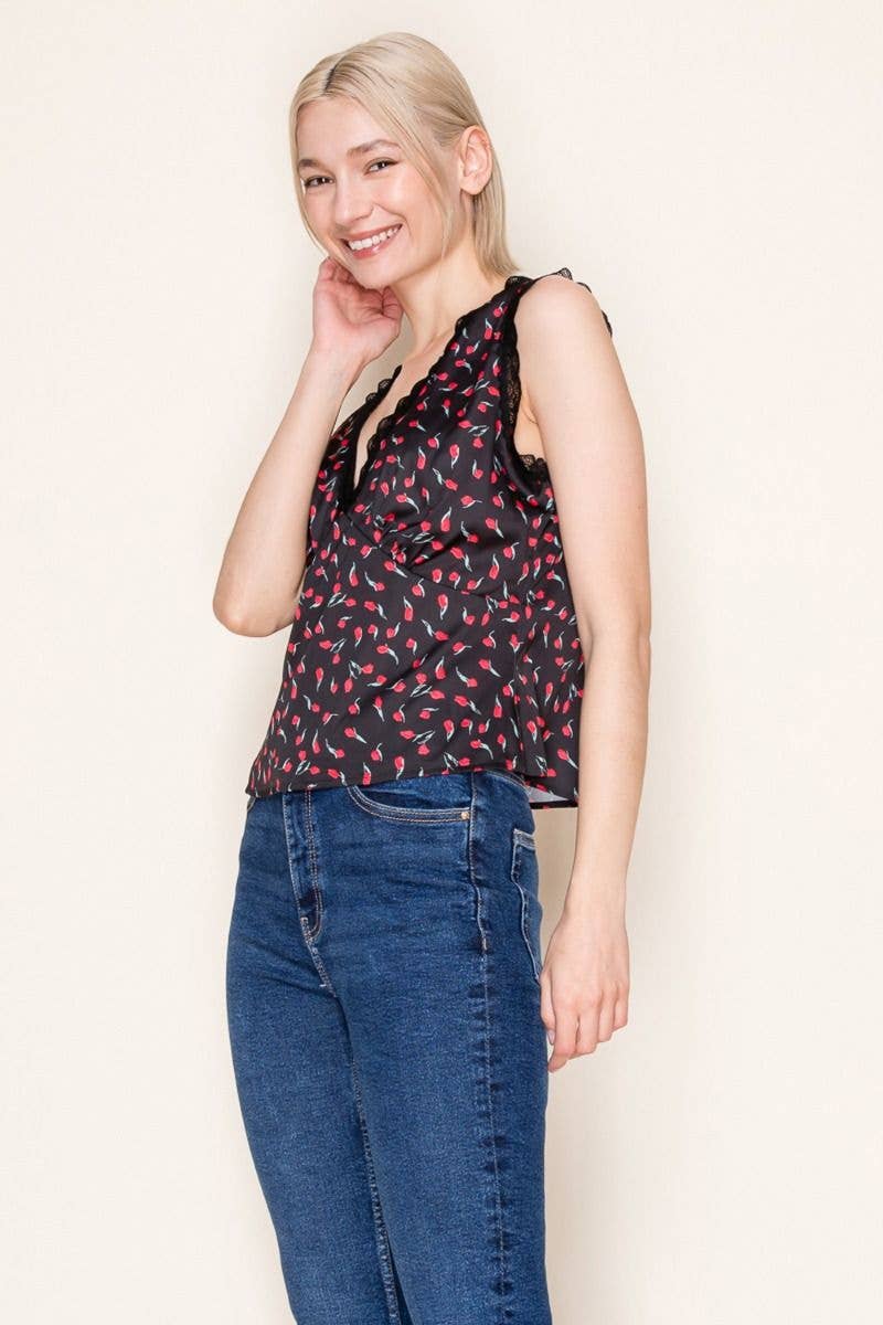 Satin Floral Print Tank
