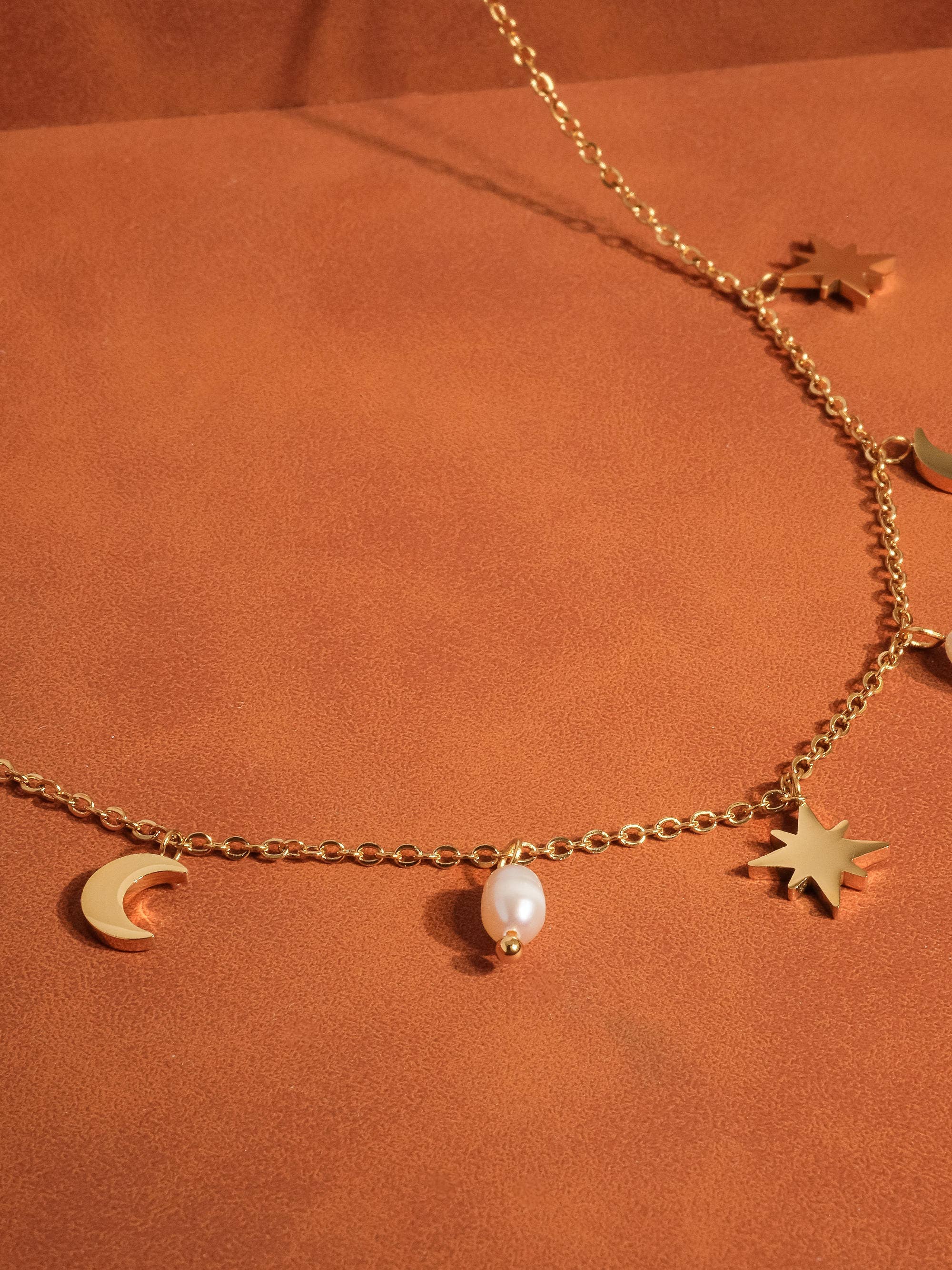 Amaury 18K Gold Non-Tarnish Pearl Moon and Star Choker
