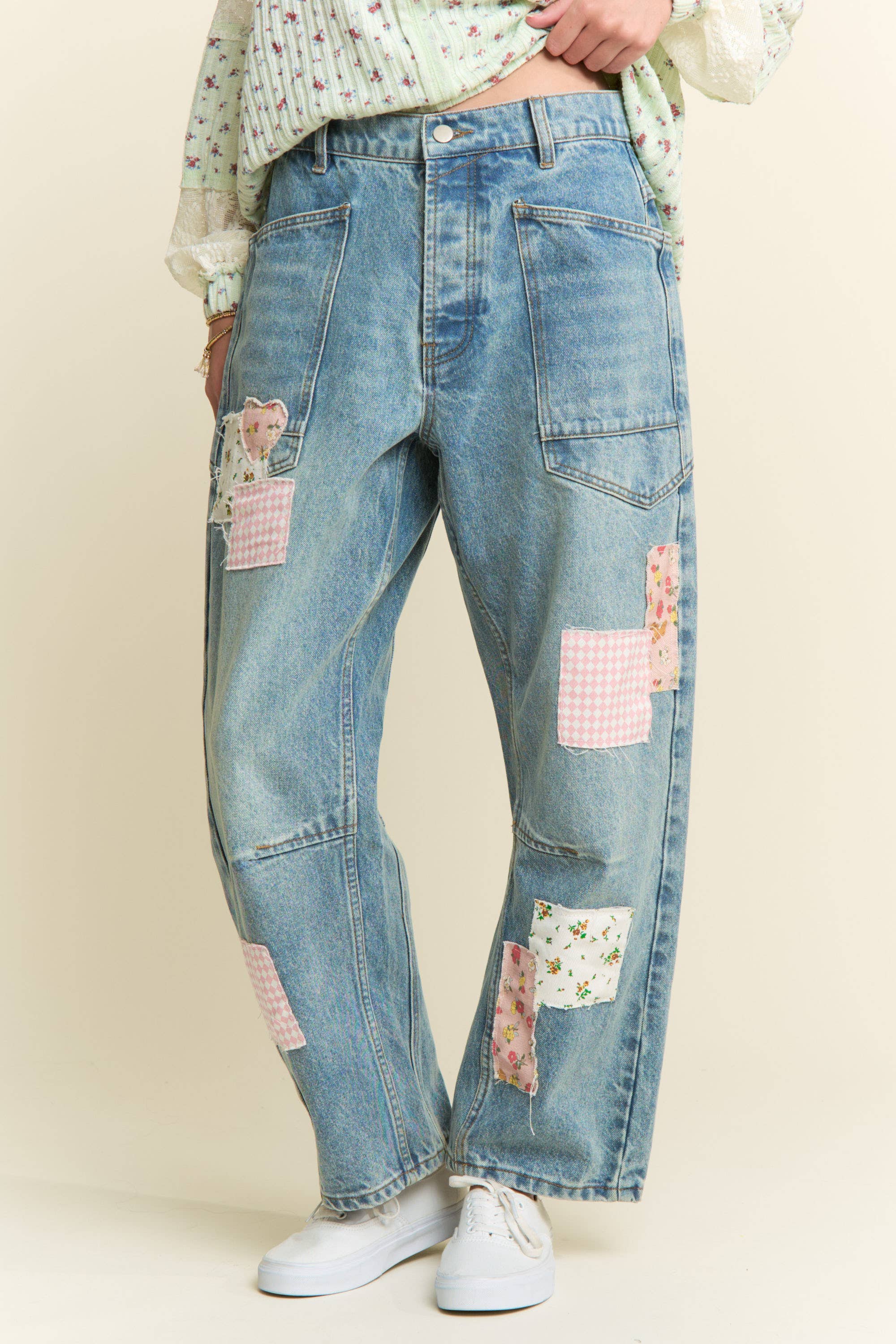 Light Wash Spring Patchwork Jeans