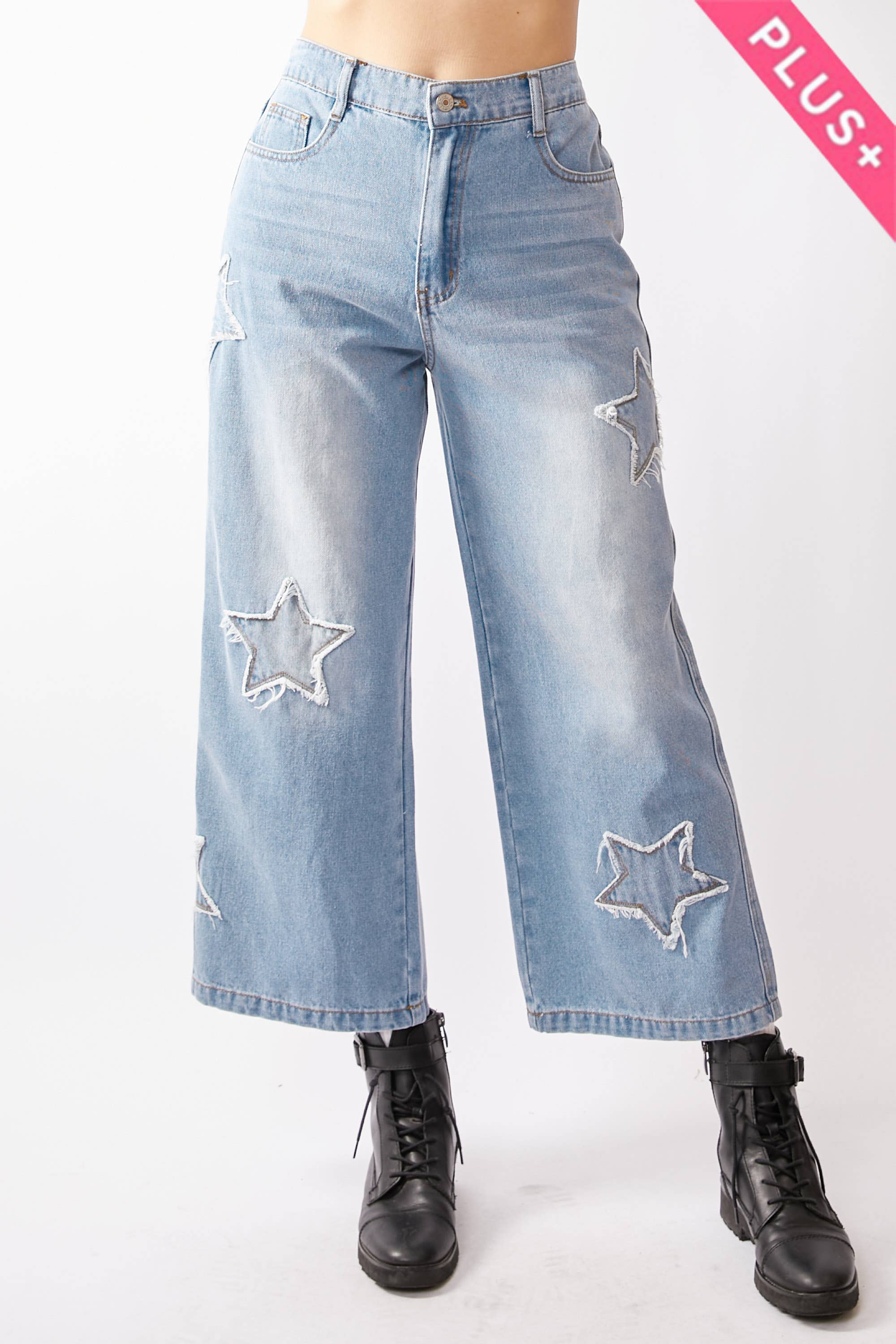 Star Patch Wide Leg Jeans (Plus)