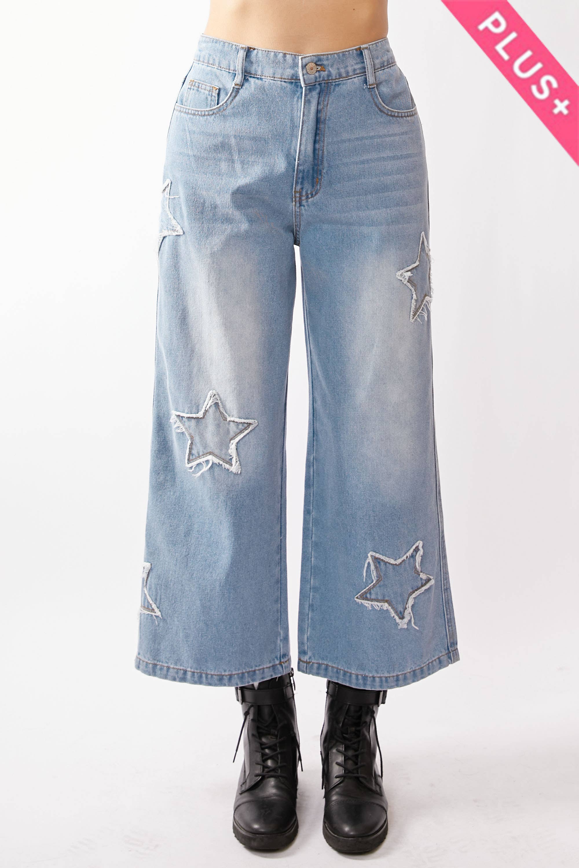 Star Patch Wide Leg Jeans (Plus)