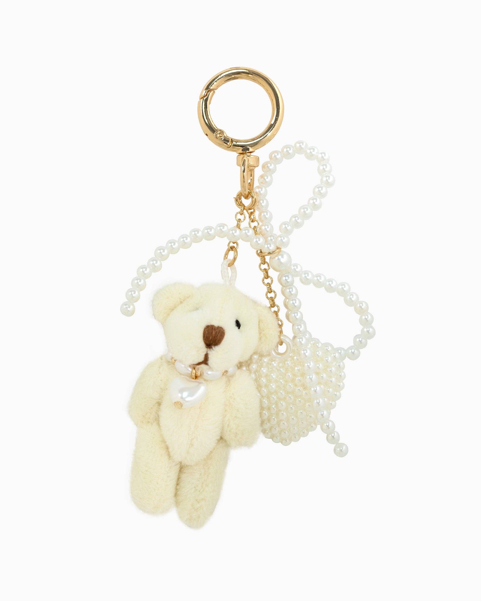 Plush Bear Pearlized Bow Heart Bag Charm