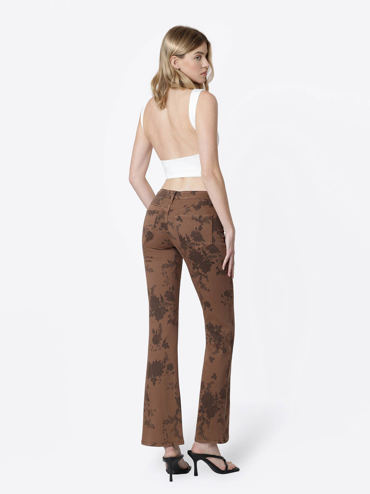 Low Rise Stretch Brown Floral Print Bootcut Jeans