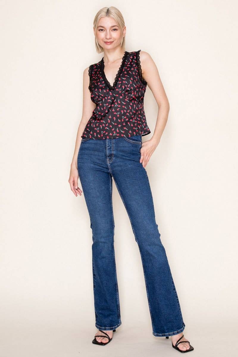 Satin Floral Print Tank