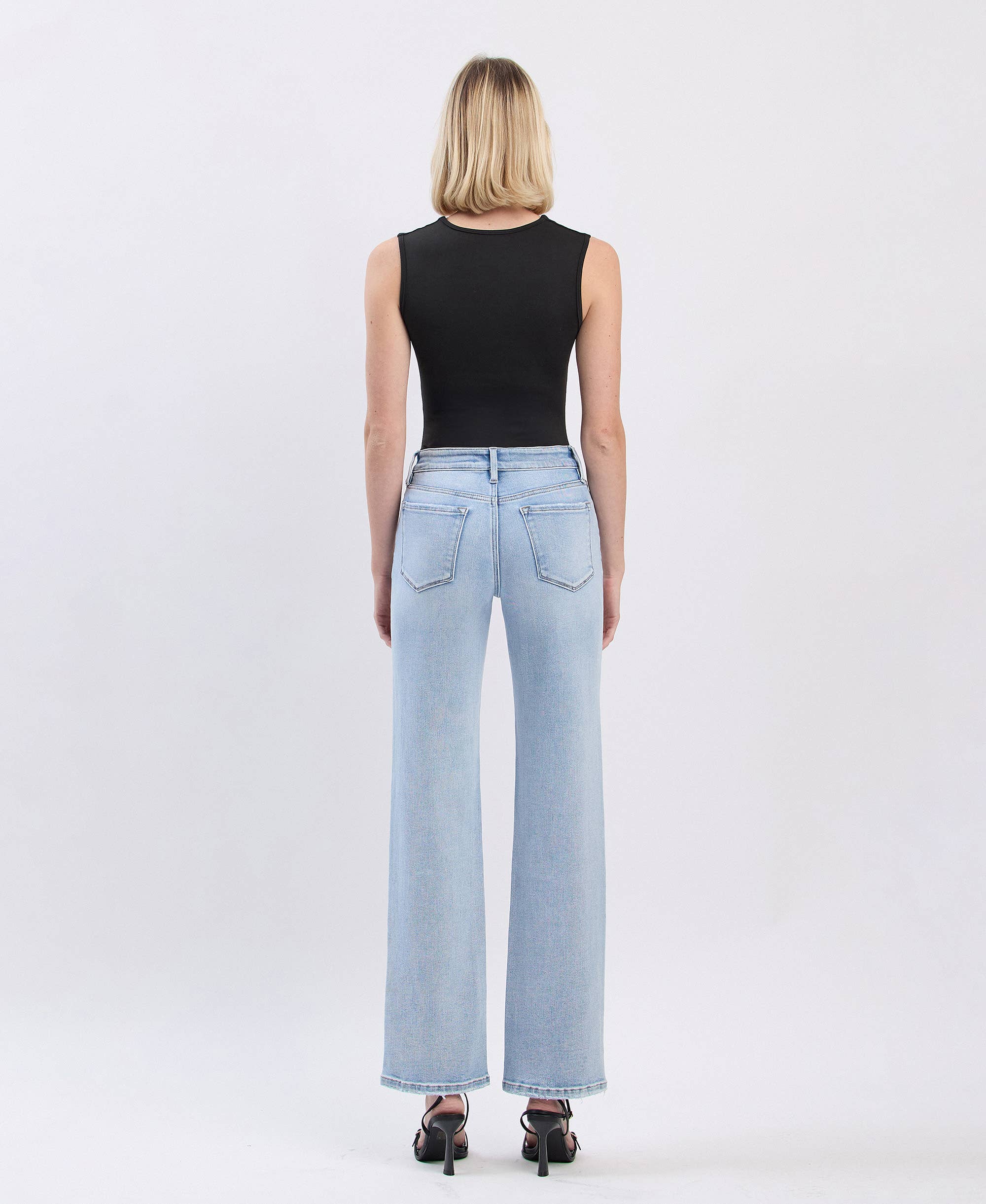 High Rise Light Wash Slim Wide Leg Jeans