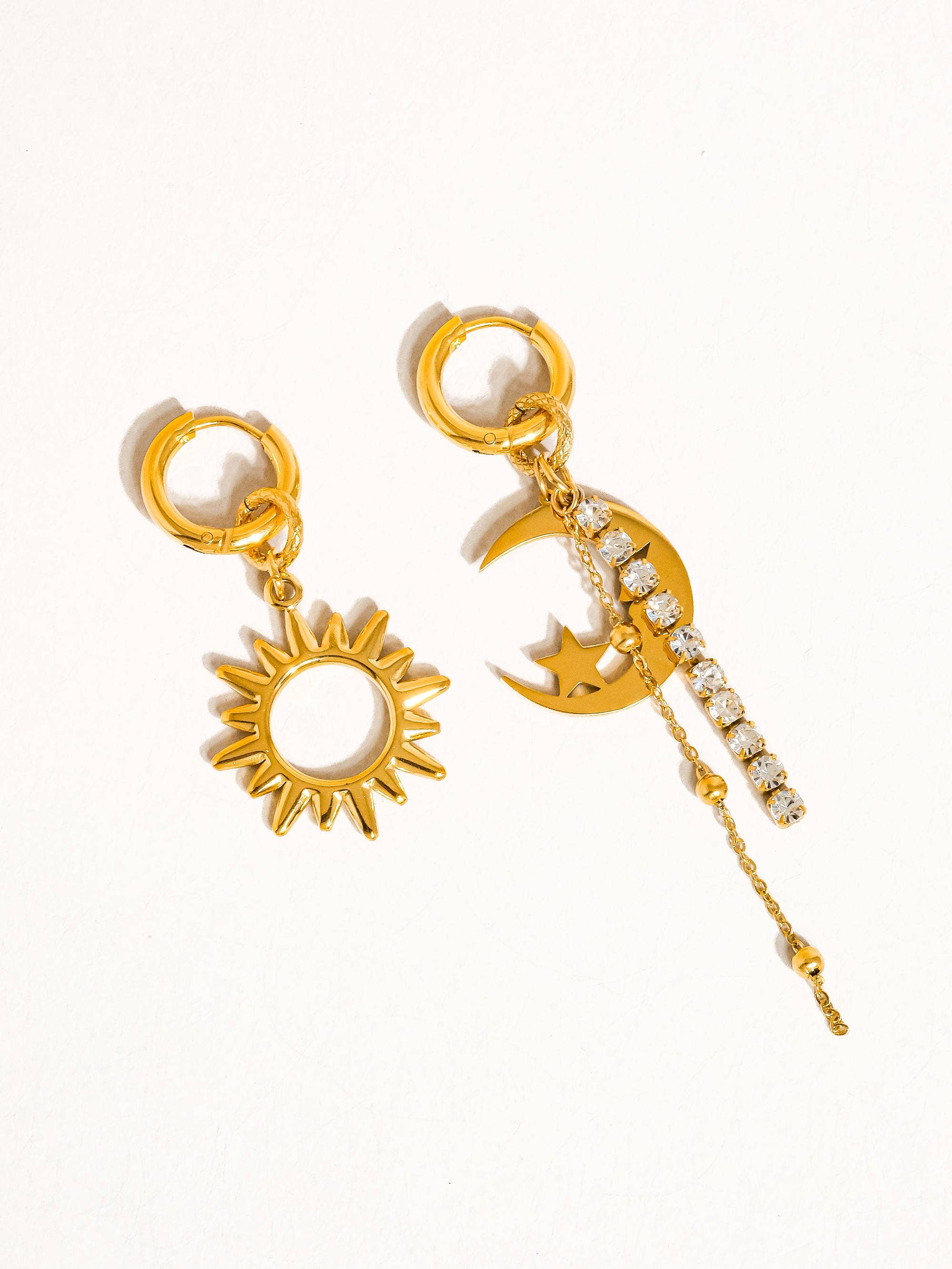 Edmée 18K Gold Non-Tarnish Mismatch Sun and Moon Earring