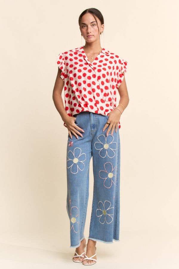 Flower Embroidered Jeans