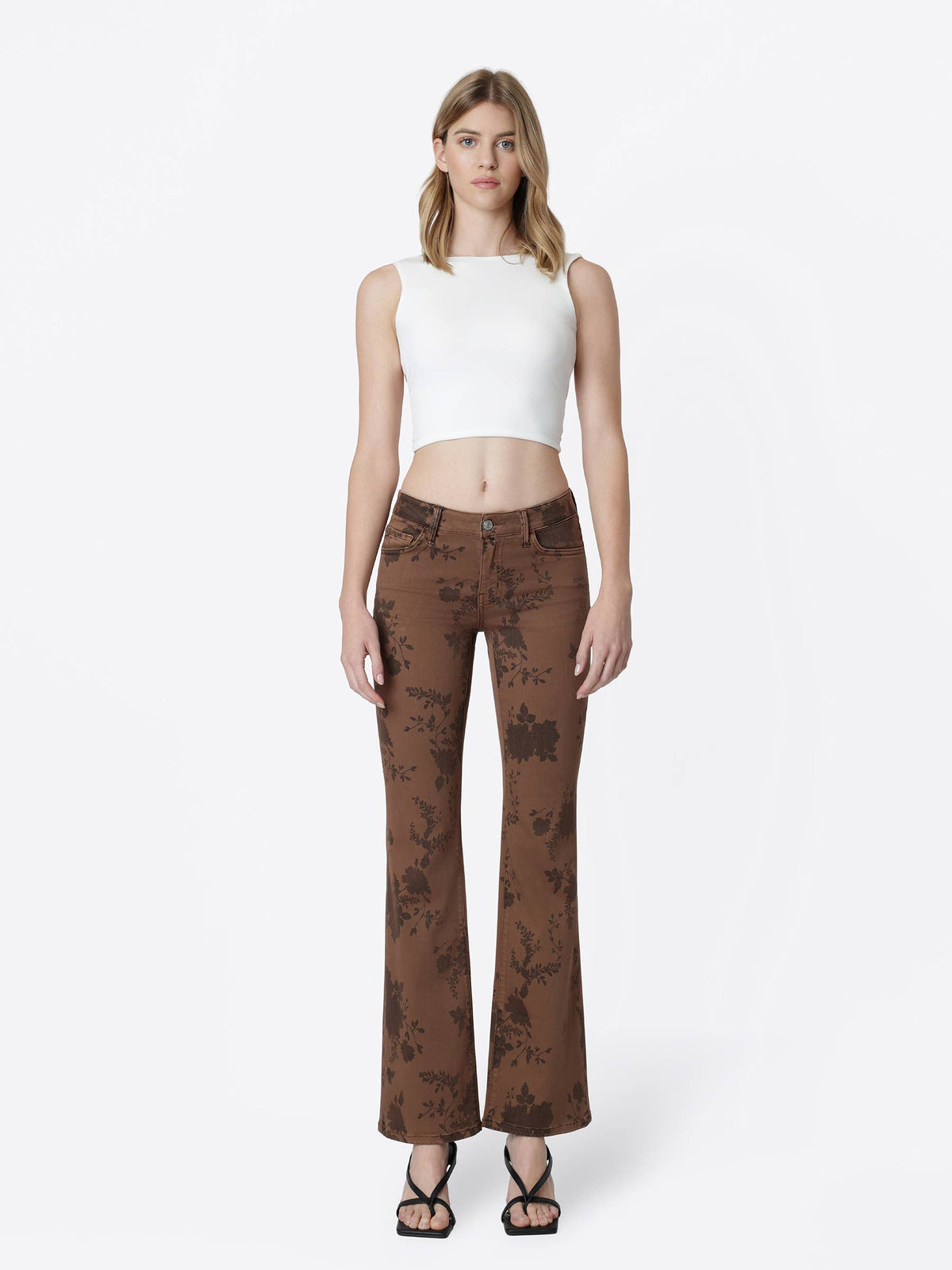 Low Rise Stretch Brown Floral Print Bootcut Jeans