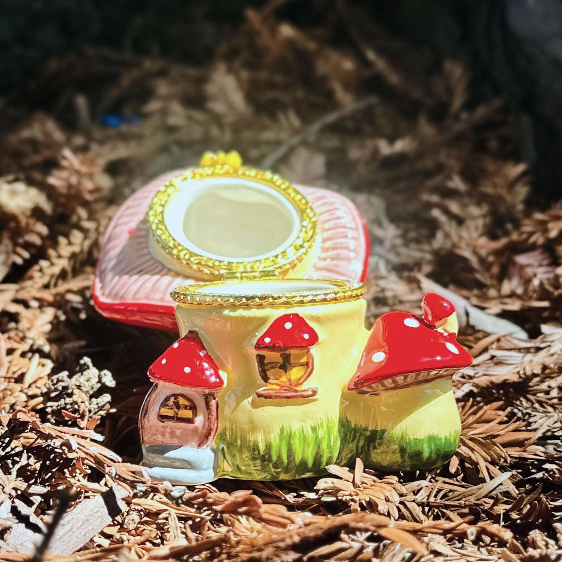 Mushroom House Hand Painted Trinket Box