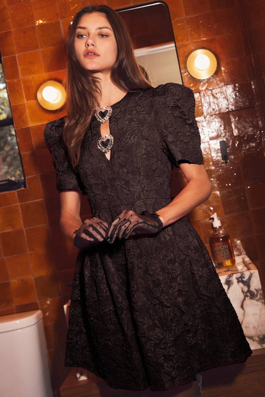 Jacquard Puff Sleeve Mini Dress