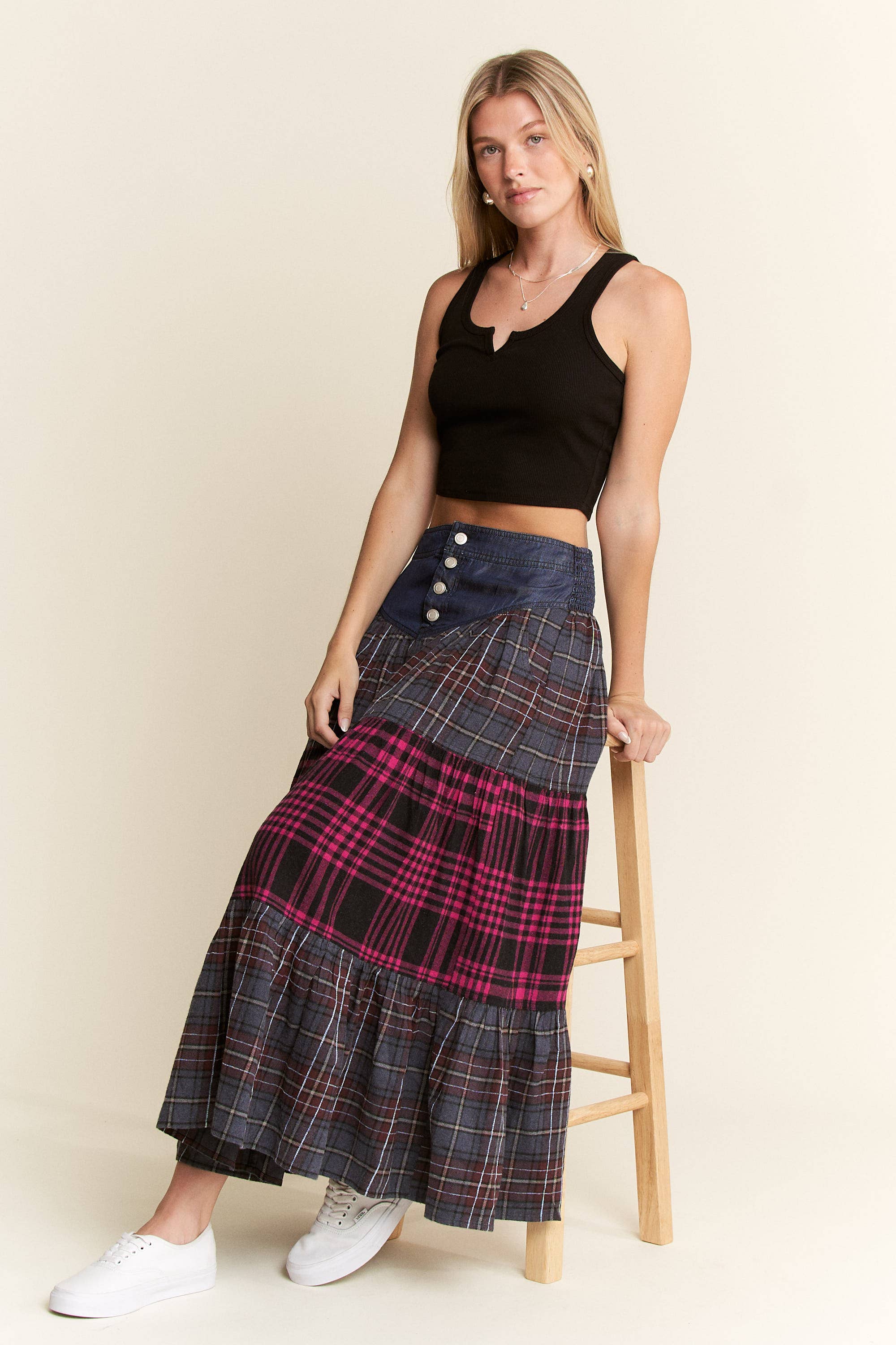 PLAID TIERED SKIRT