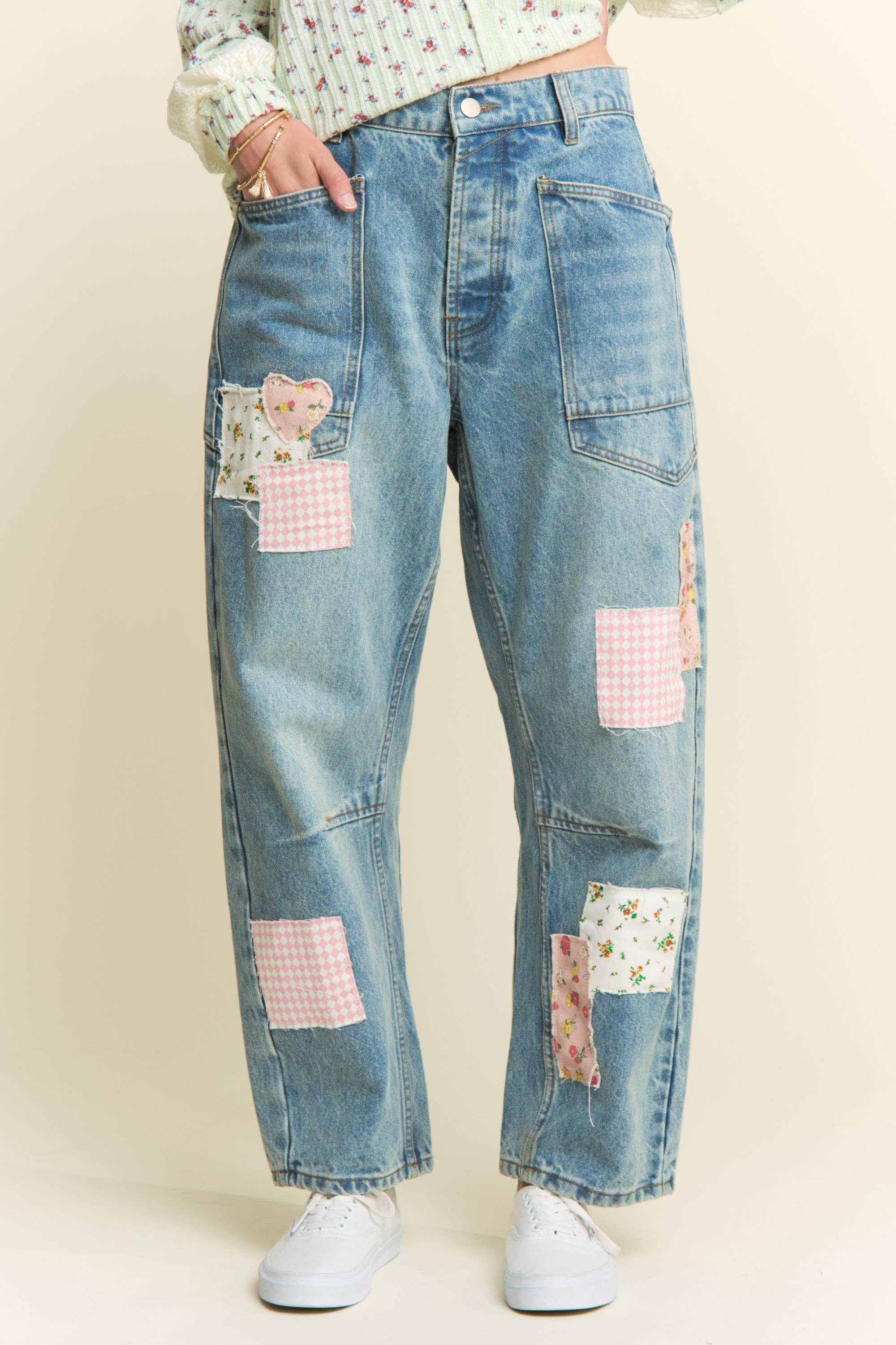 Light Wash Spring Patchwork Jeans
