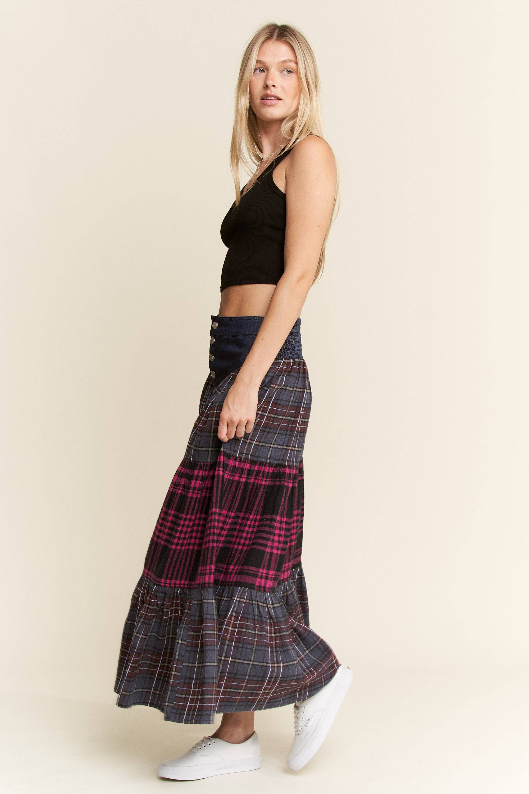 PLAID TIERED SKIRT