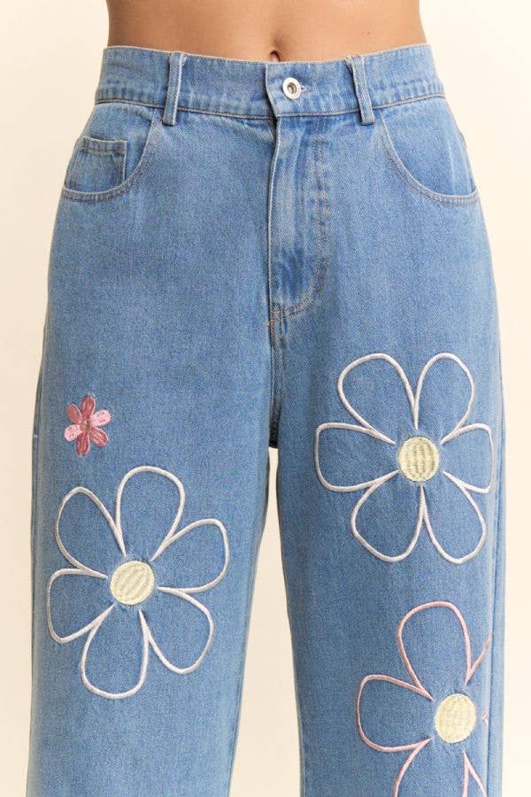 Flower Embroidered Jeans