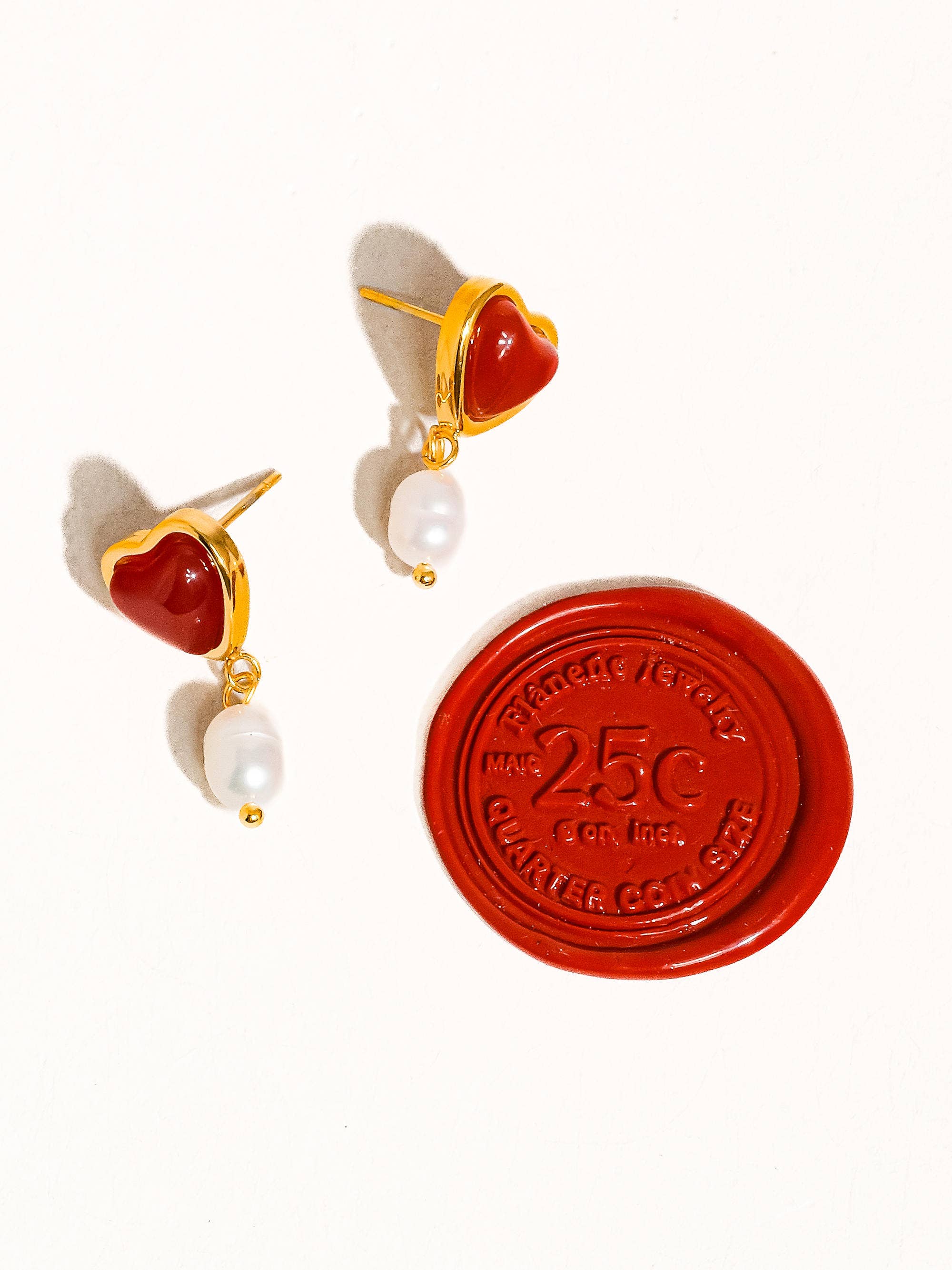 Marlon 18K Gold Non-Tarnish Heart and Pearl Earring