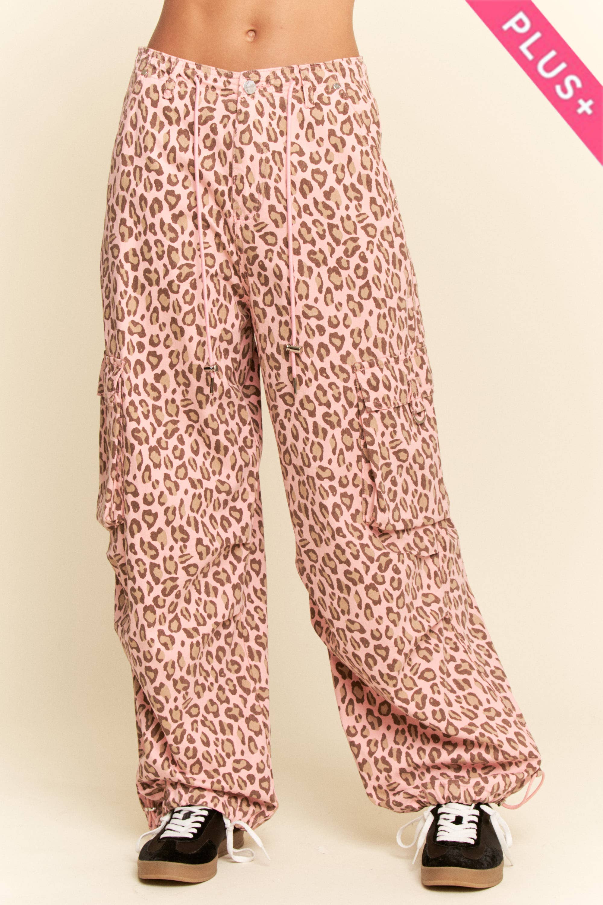 Washed Leopard Elastic Waist Jeans (Plus)
