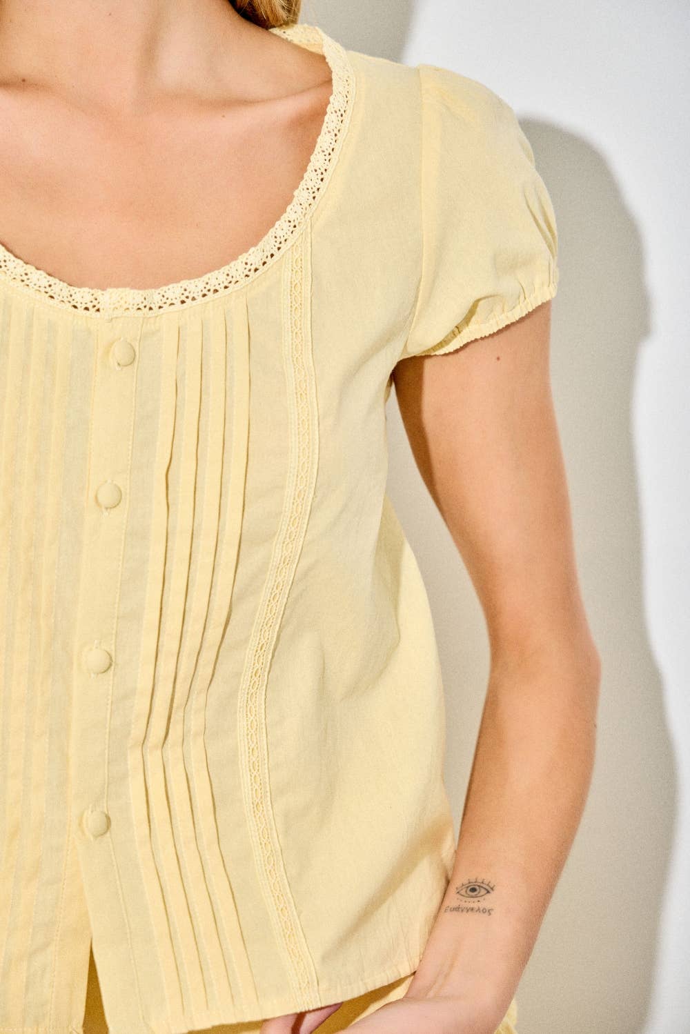 Pintuck Pleated Button-Front Shell Top
