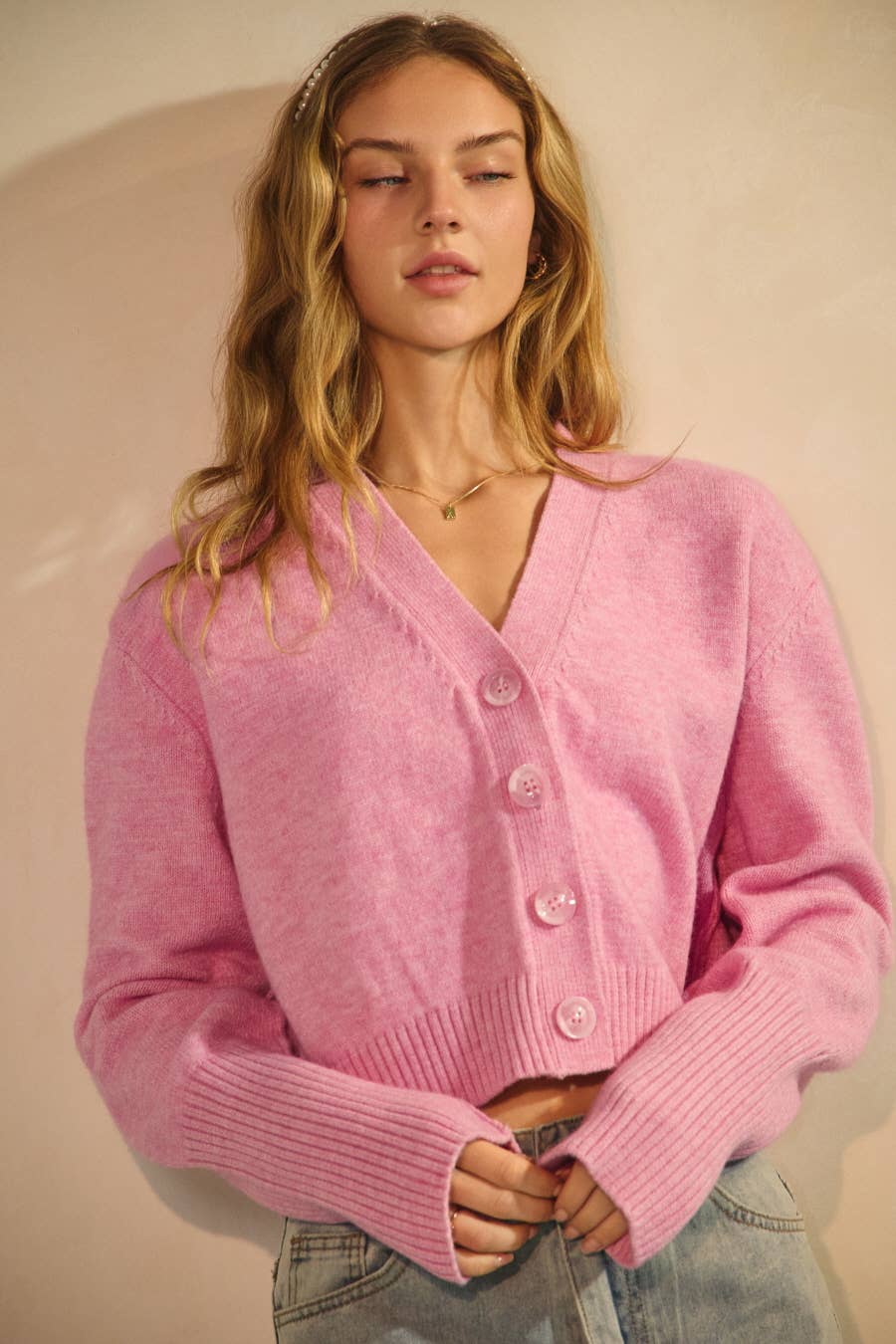 Soft Cropped Button-front Cardigan