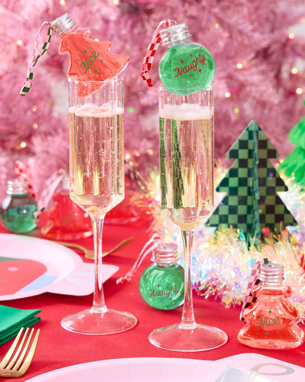 Christmas Spirit Ornaments - 10 shot glass ornaments, Christmas Party, Team Nice/Naughty
