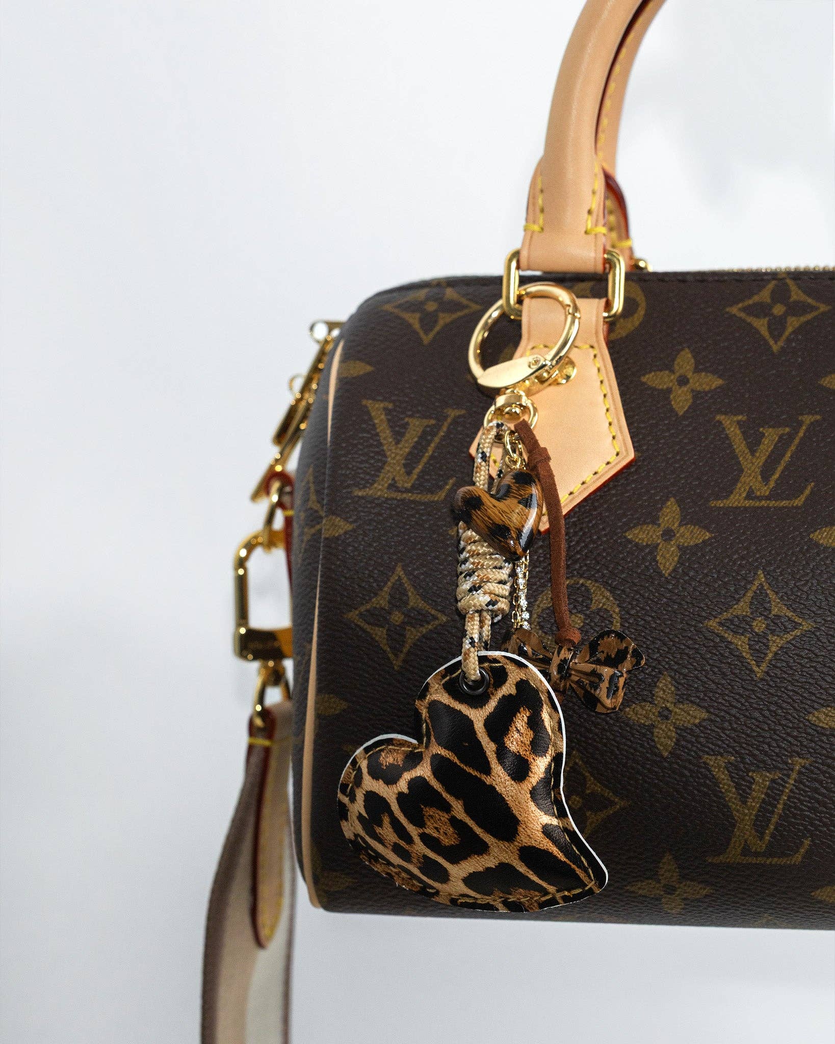 Leopard Leather Puffed Heart Rope Bag Charm