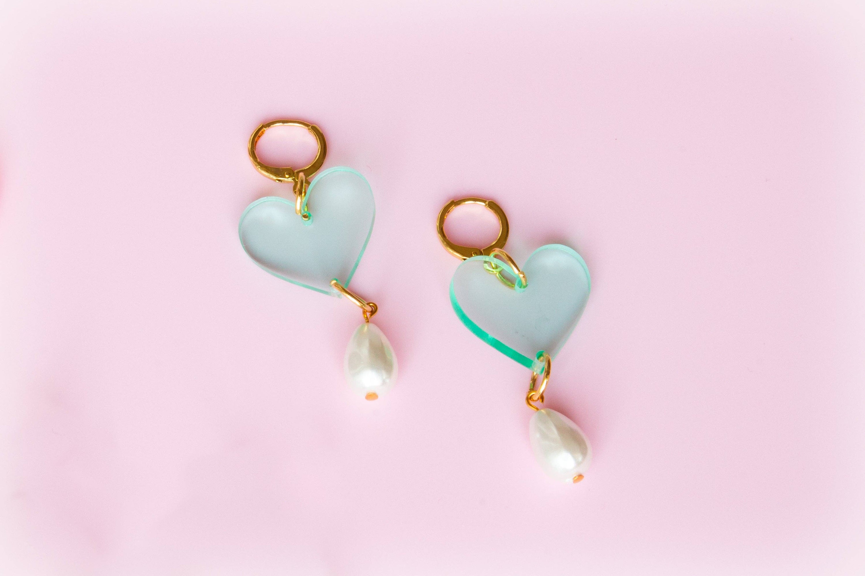 Acrylic Heart Pearl Drop Earrings