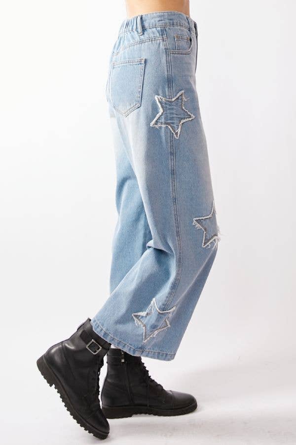 Star Patch Wide Leg Jeans (Plus)