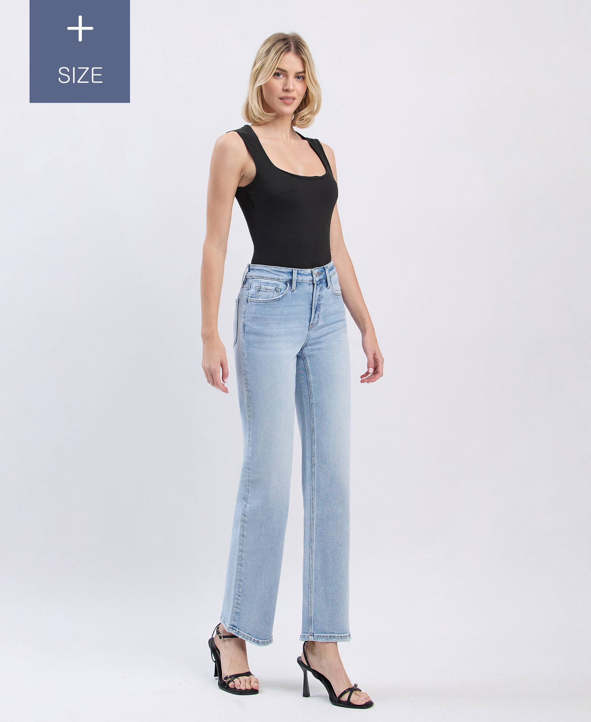 High Rise Stretch Light Wash Slim Wide Legs Jeans (Plus)
