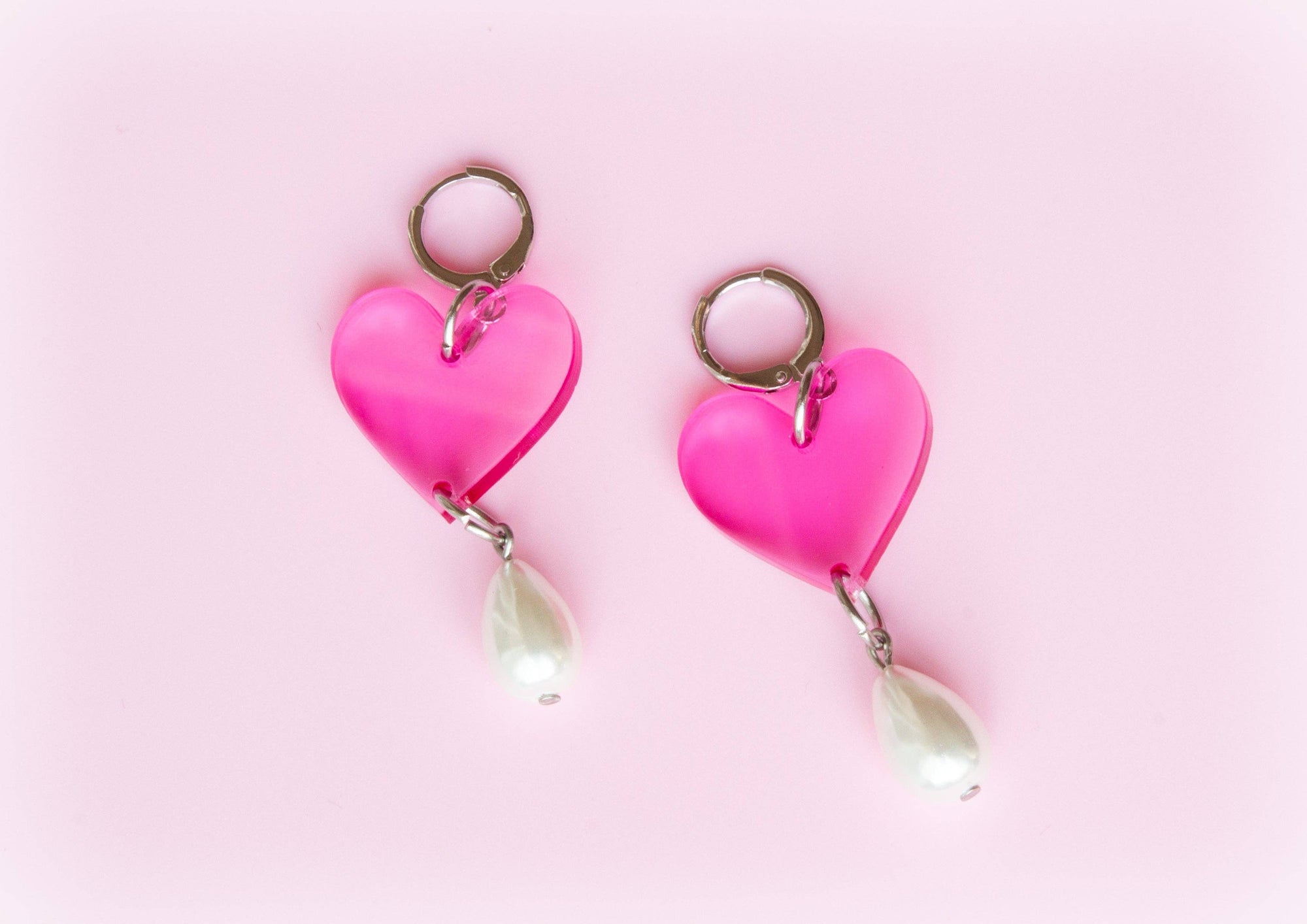 Acrylic Heart Pearl Drop Earrings