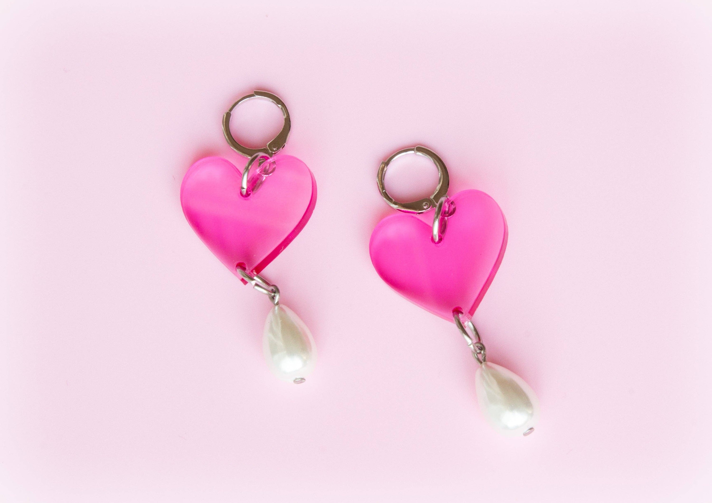 Acrylic Heart Pearl Drop Earrings