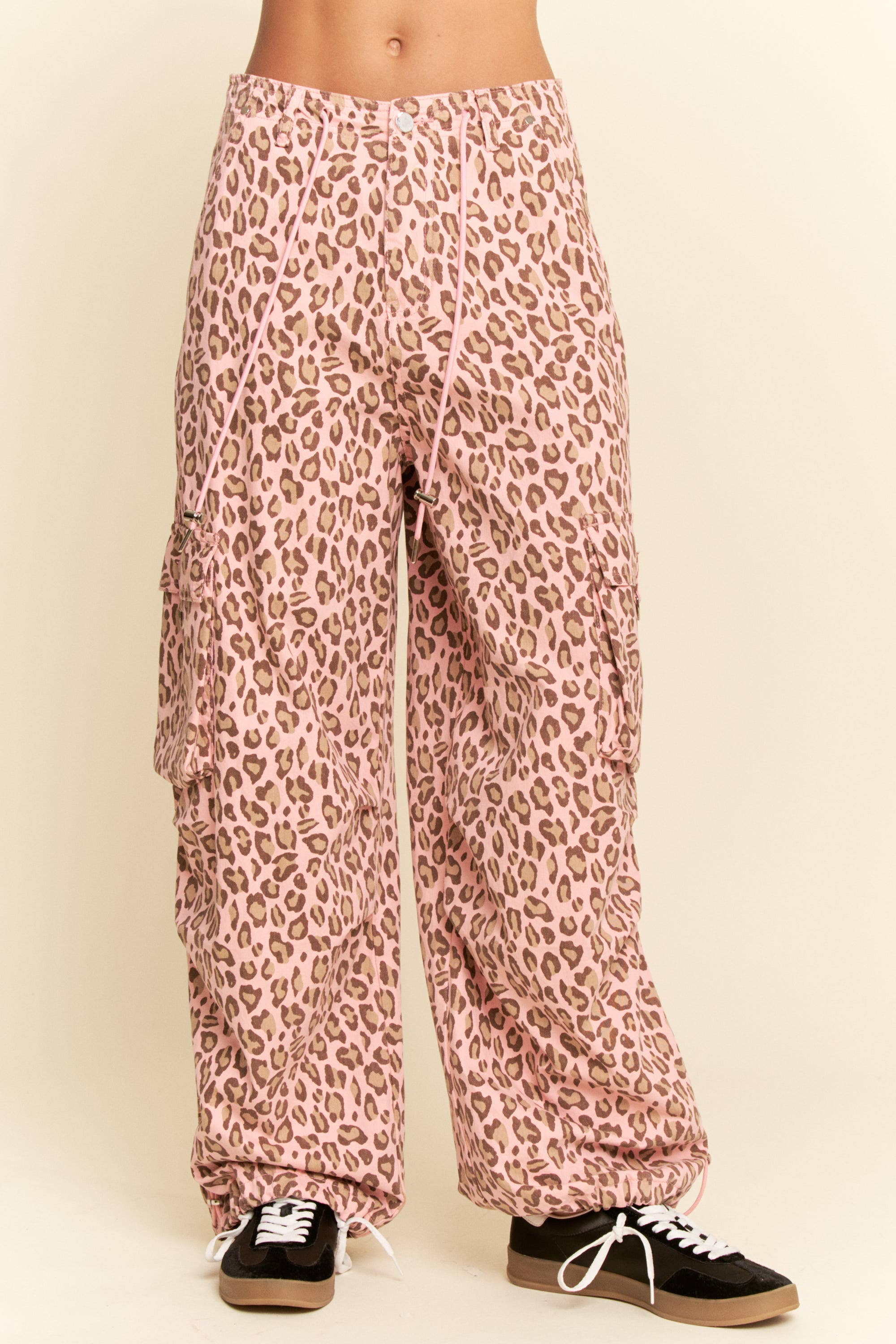 Washed Leopard Elastic Waist Jeans (Plus)
